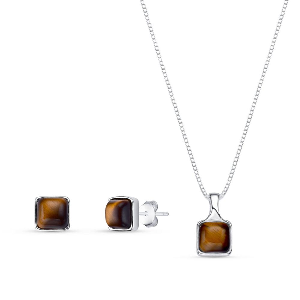 Sterling Silver Square Necklace & Earring Set w/ Natural Gemstones - Brazil GemsBrazil GemsSterling Silver Square Necklace & Earring Set w/ Natural GemstonesNecklace & Earring Set14SS9889 - 132