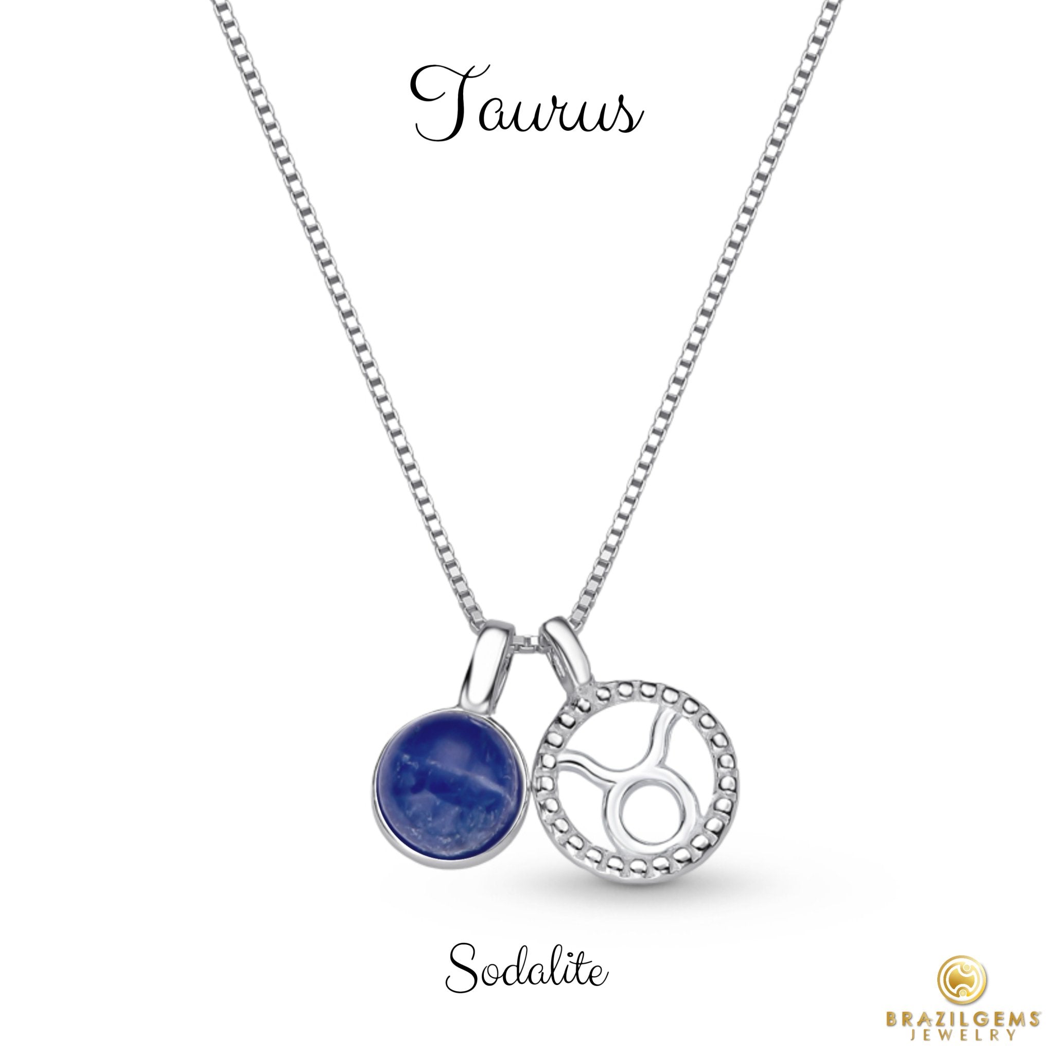 Sterling Silver Taurus Zodiac Pendent Necklace w/ Natural Gemstone - Brazil GemsBrazil GemsSterling Silver Taurus Zodiac Pendent Necklace w/ Natural GemstoneNecklace12SS9594 - 130