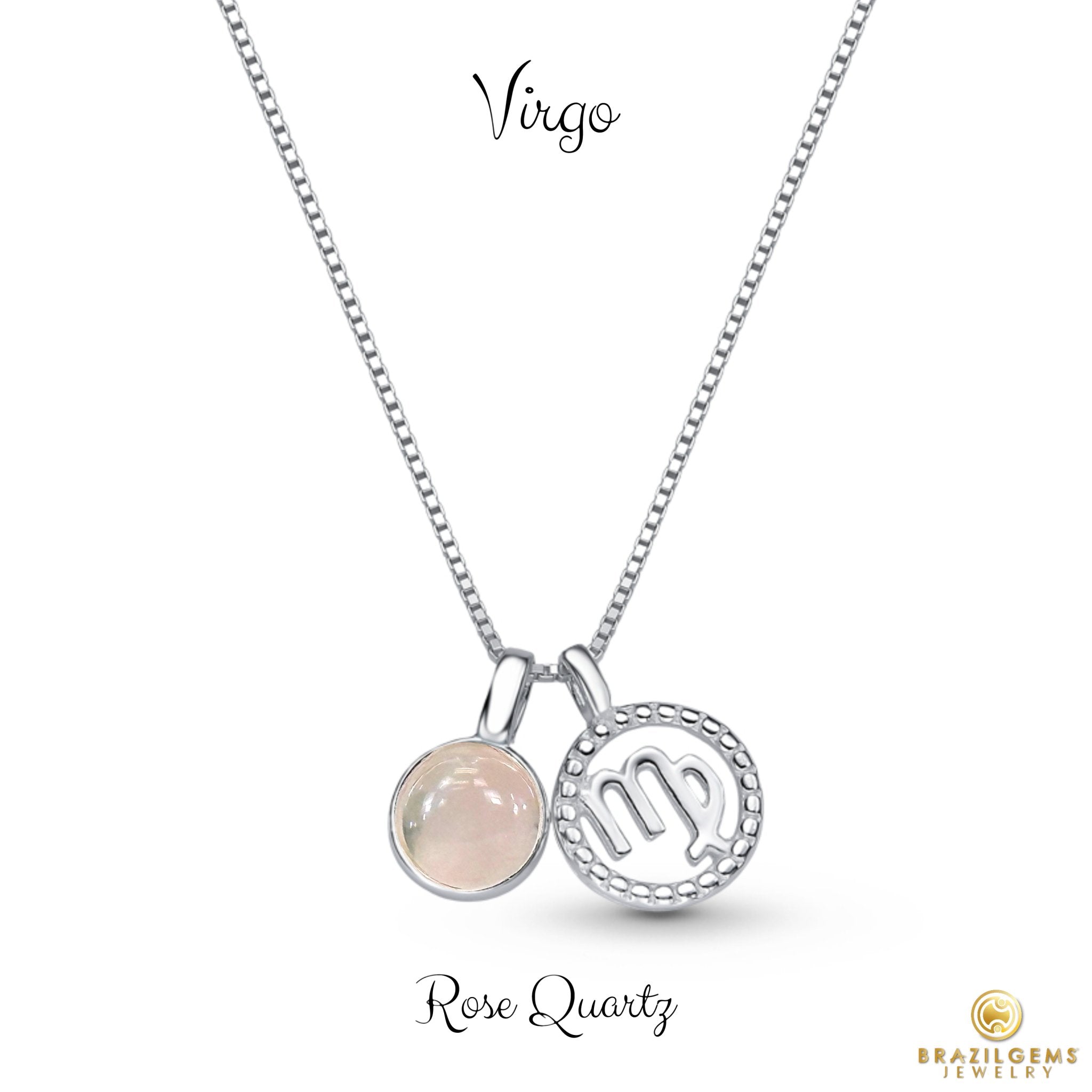 Sterling Silver Virgo Zodiac Pendant Necklace w/ Natural