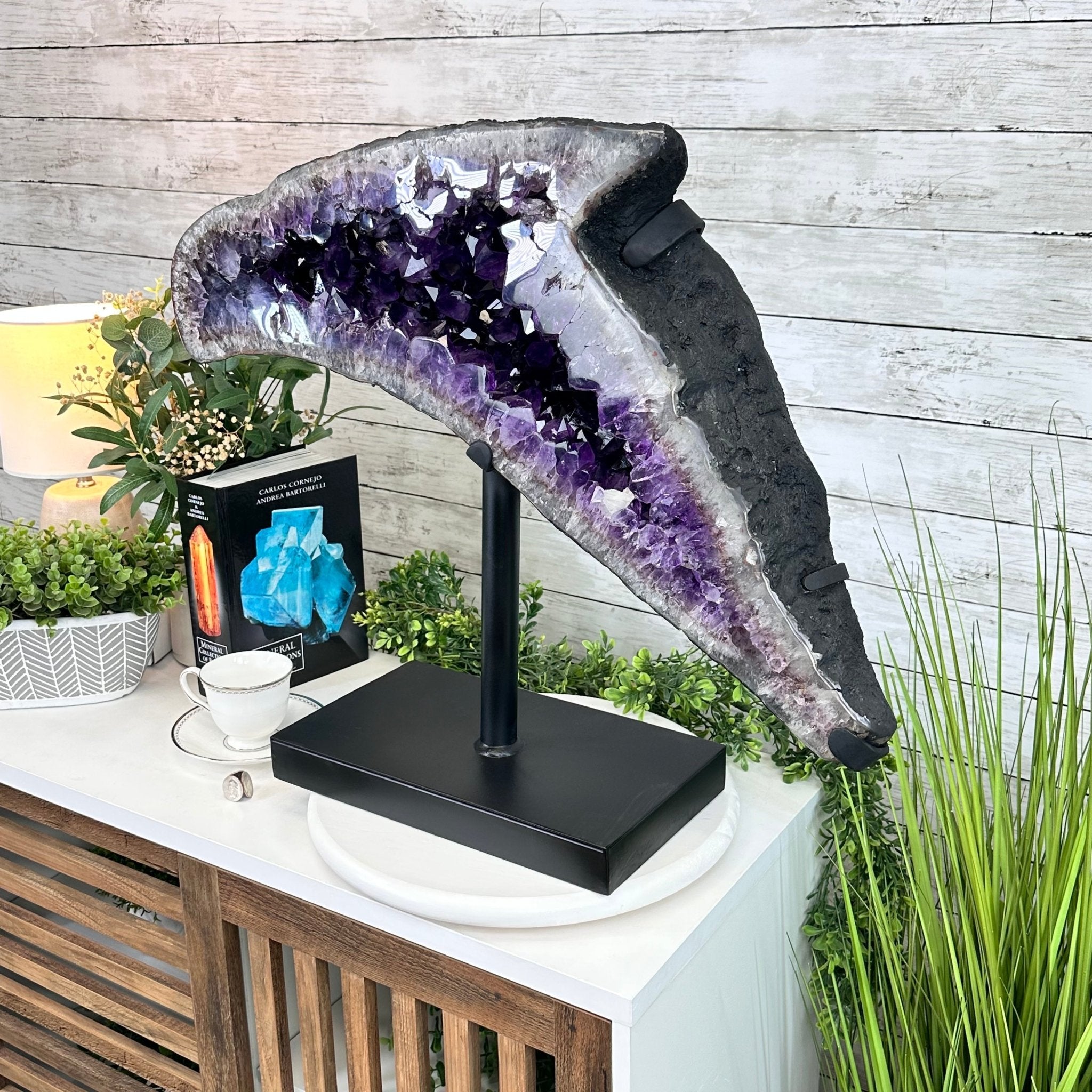 Super Quality Amethyst Cluster "Dolphin" on Metal Stand, 63.9 lbs & 22.1" tall #5491-0060 by Brazil Gems - Brazil GemsBrazil GemsSuper Quality Amethyst Cluster "Dolphin" on Metal Stand, 63.9 lbs & 22.1" tall #5491-0060 by Brazil GemsClusters on Fixed Bases5491-0060