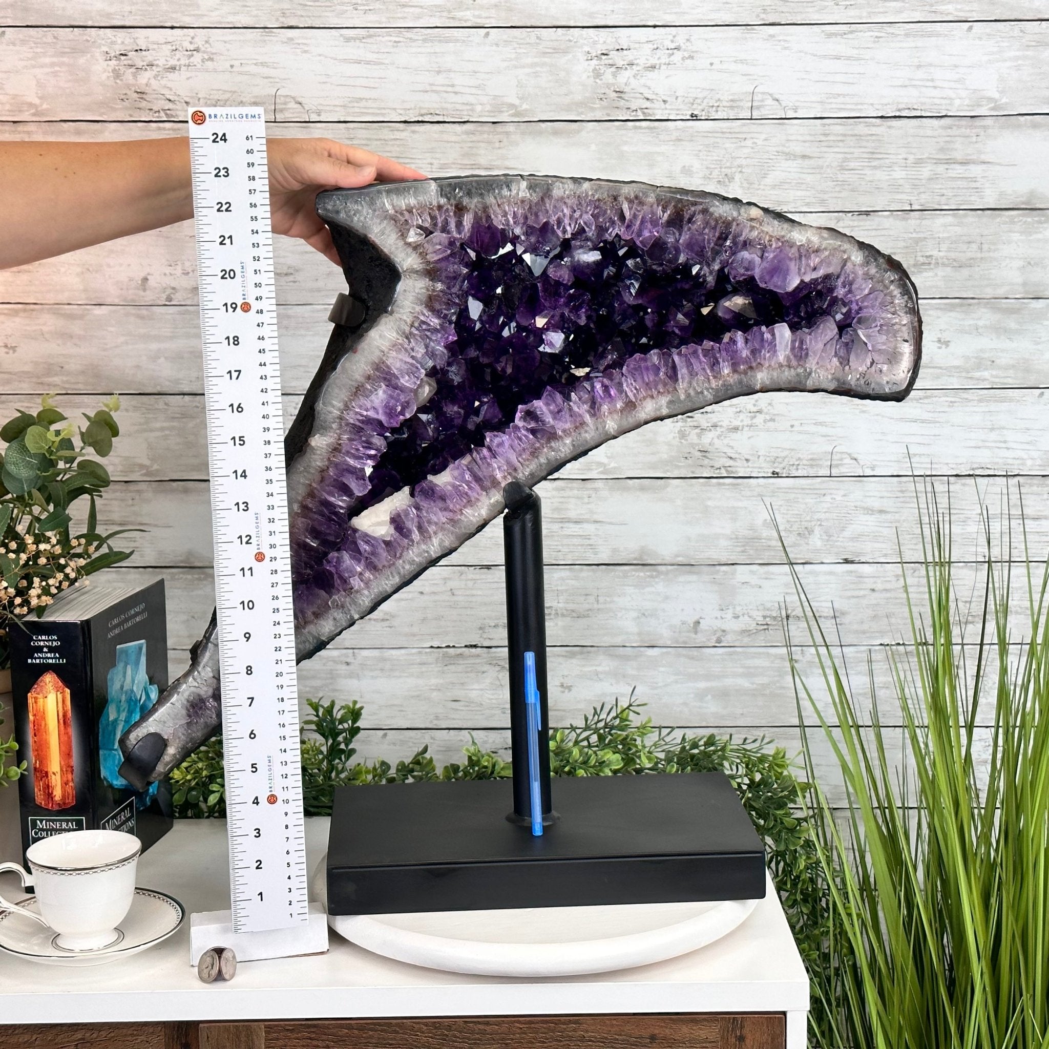 Super Quality Amethyst Cluster "Dolphin" on Metal Stand, 63.9 lbs & 23.1" tall #5491-0059 by Brazil Gems - Brazil GemsBrazil GemsSuper Quality Amethyst Cluster "Dolphin" on Metal Stand, 63.9 lbs & 23.1" tall #5491-0059 by Brazil GemsClusters on Fixed Bases5491-0059