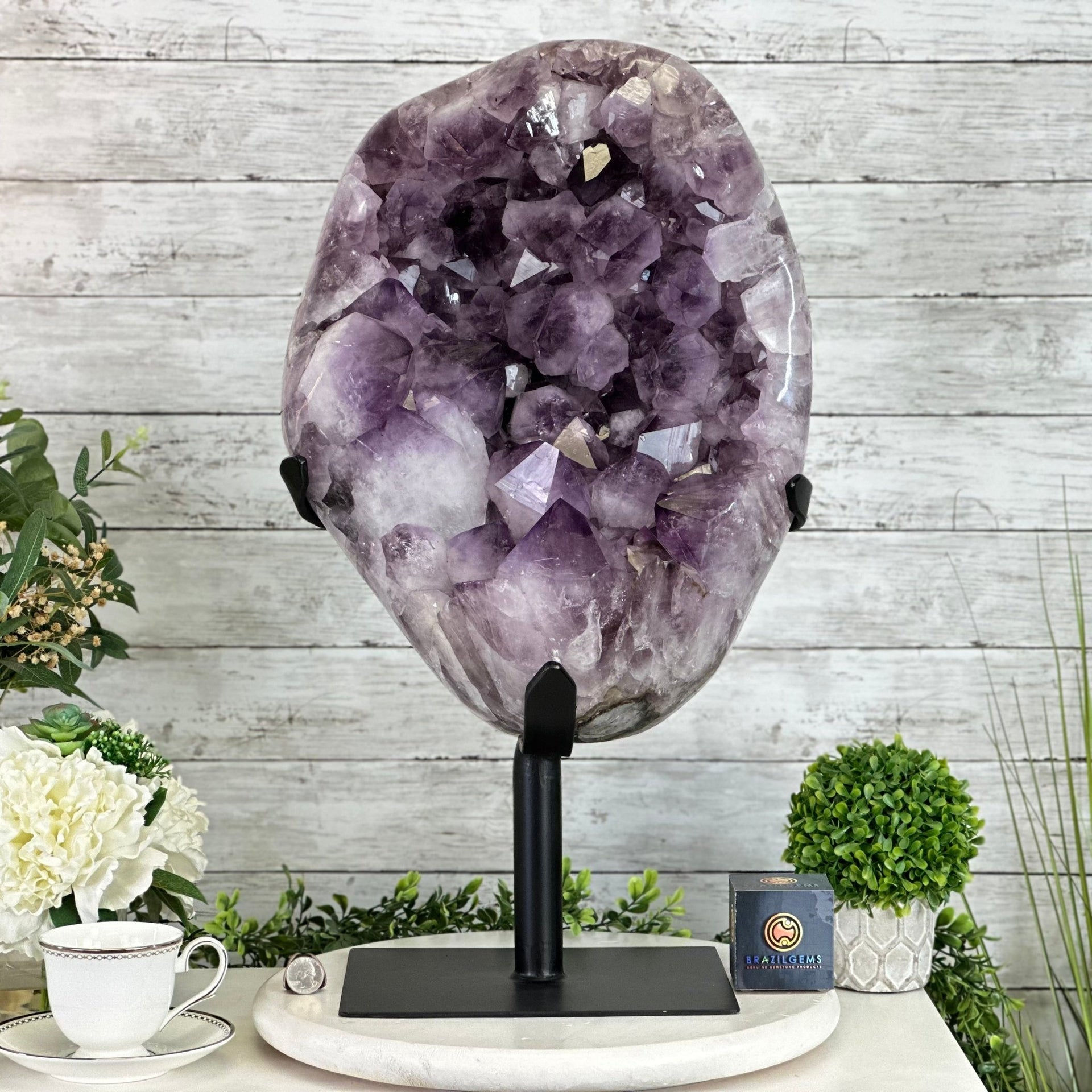 Amethyst Cluster on a Metal Base For Sale by Brazil Gems® #5491-0161