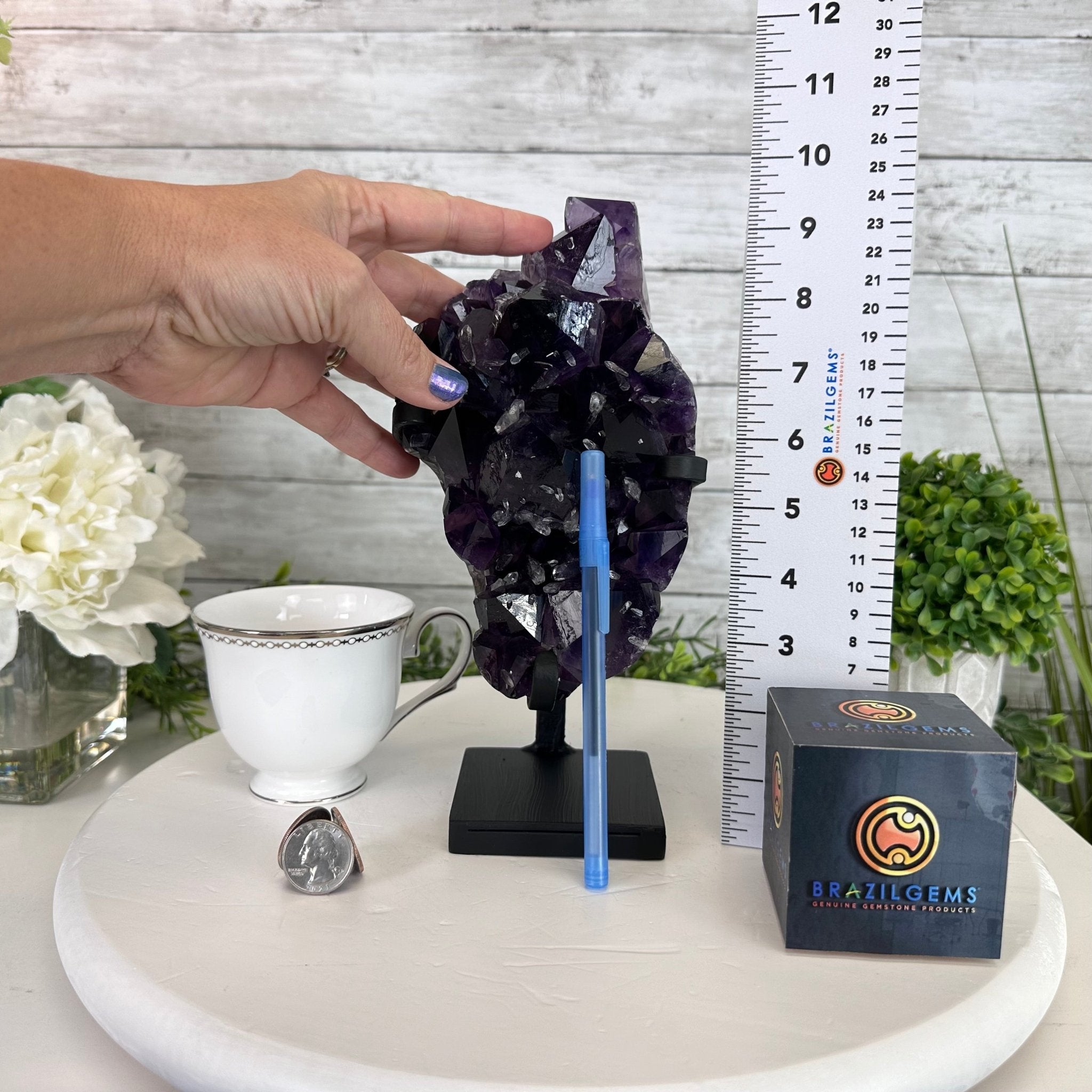 Super Quality Amethyst Cluster on a Metal Stand, 5.4 lbs & 9.5" Tall #5491-0153 - Brazil GemsBrazil GemsSuper Quality Amethyst Cluster on a Metal Stand, 5.4 lbs & 9.5" Tall #5491-0153Clusters on Fixed Bases5491-0153