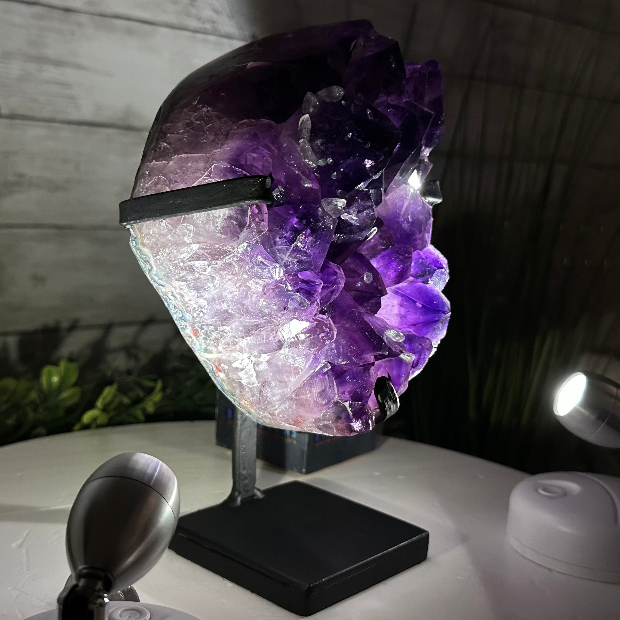 Super Quality Amethyst Cluster on a Metal Stand, 5.7 lbs & 8.5" Tall #5491-0154 - Brazil GemsBrazil GemsSuper Quality Amethyst Cluster on a Metal Stand, 5.7 lbs & 8.5" Tall #5491-0154Clusters on Fixed Bases5491-0154