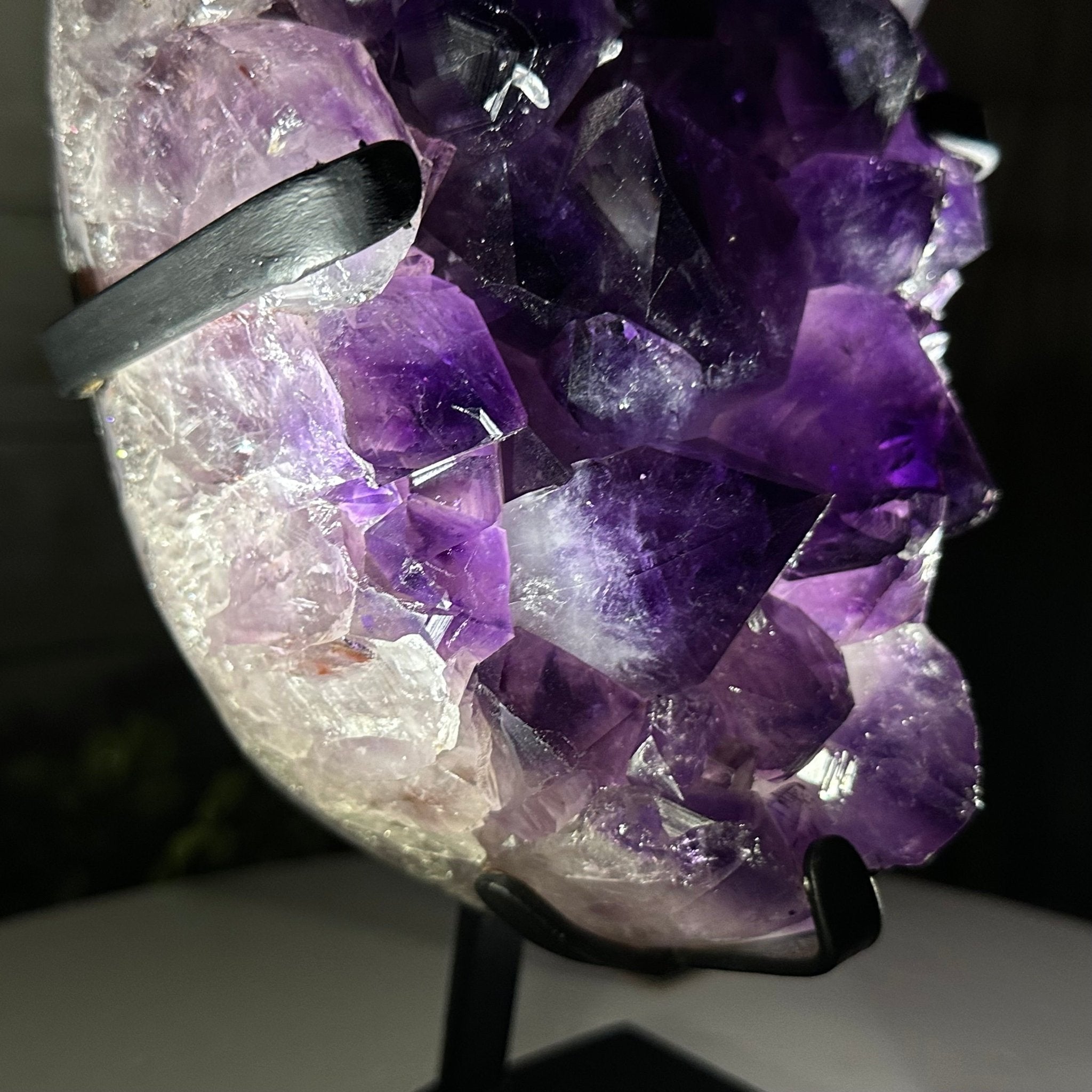 Super Quality Amethyst Cluster on a Metal Stand, 6.3 lbs & 8.8" Tall #5491-0156 - Brazil GemsBrazil GemsSuper Quality Amethyst Cluster on a Metal Stand, 6.3 lbs & 8.8" Tall #5491-0156Clusters on Fixed Bases5491-0156