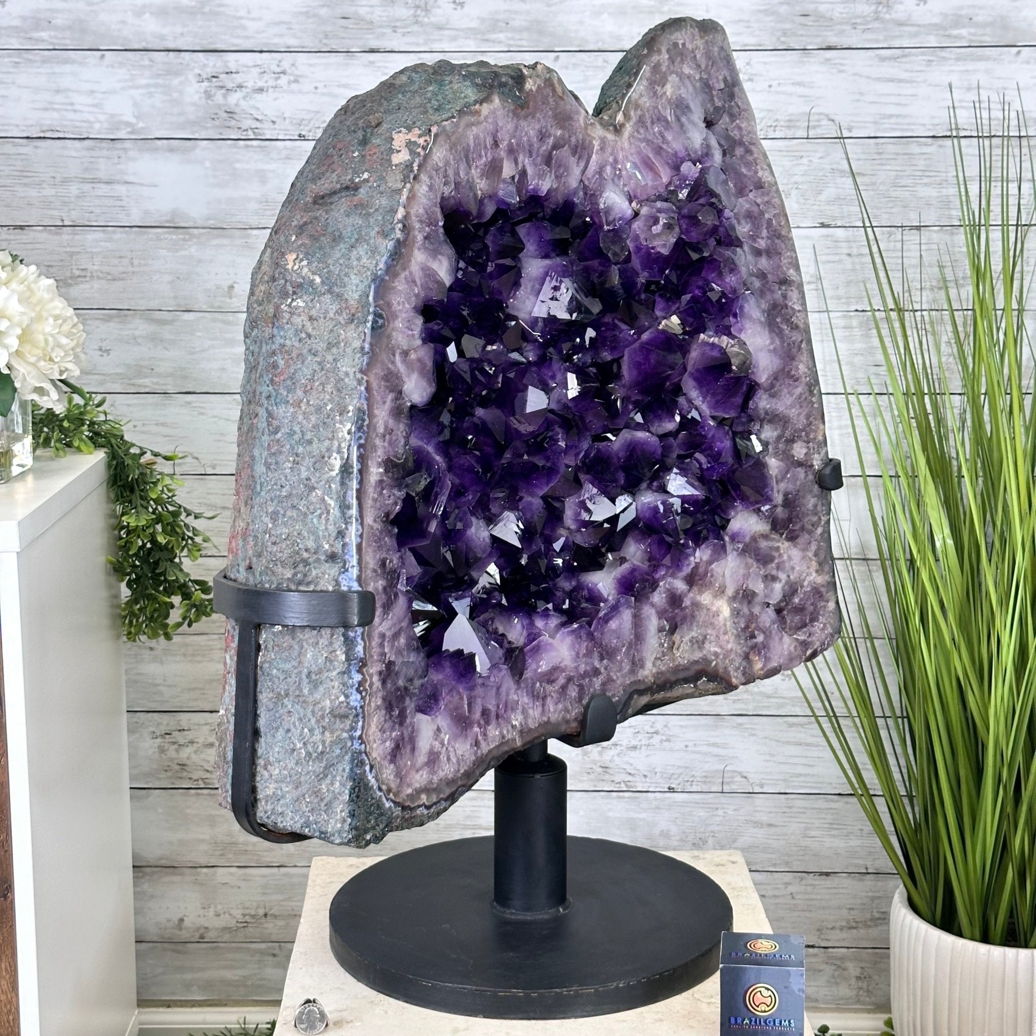 Super Quality Amethyst Cluster on Rotating Stand, 207 lbs & 31" Tall #5492-0033 - Brazil GemsBrazil GemsSuper Quality Amethyst Cluster on Rotating Stand, 207 lbs & 31" Tall #5492-0033Clusters on Rotating Bases5492-0033