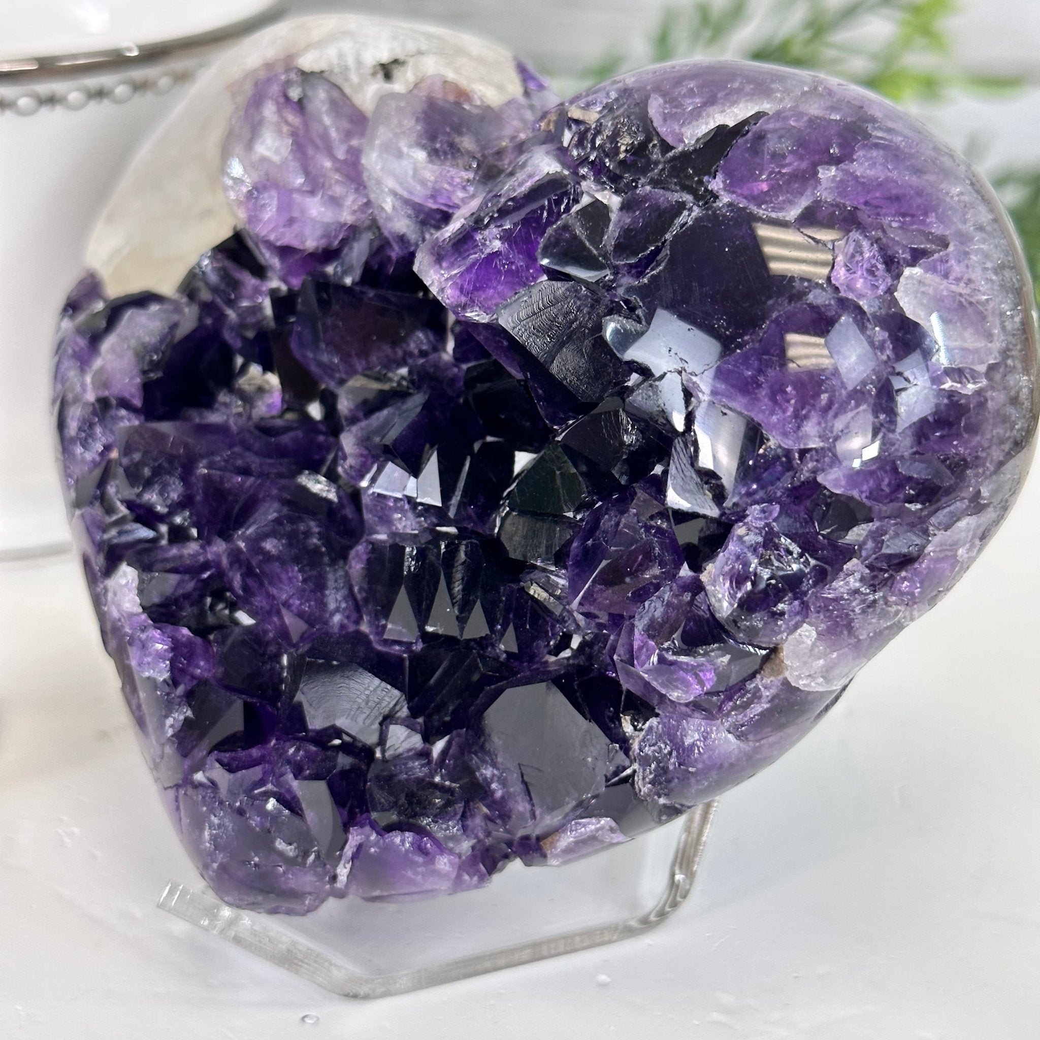 Super Quality Amethyst Heart Geode on an Acrylic Stand, 1.71 lbs & 3.4" Tall #5462-0064 by Brazil Gems - Brazil GemsBrazil GemsSuper Quality Amethyst Heart Geode on an Acrylic Stand, 1.71 lbs & 3.4" Tall #5462-0064 by Brazil GemsHearts5462-0064