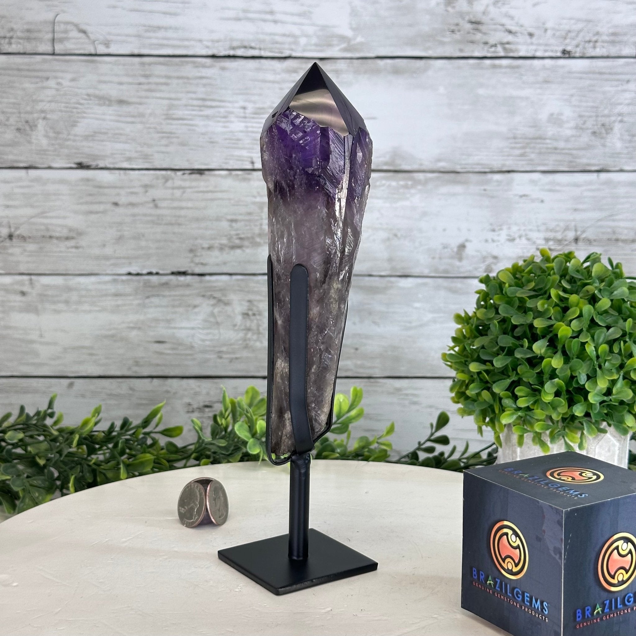 Super Quality Amethyst Wand on a Metal Stand, 1.5 lbs & 9.6" Tall #3123AM-001 - Brazil GemsBrazil GemsSuper Quality Amethyst Wand on a Metal Stand, 1.5 lbs & 9.6" Tall #3123AM-001Clusters on Fixed Bases3123AM-001