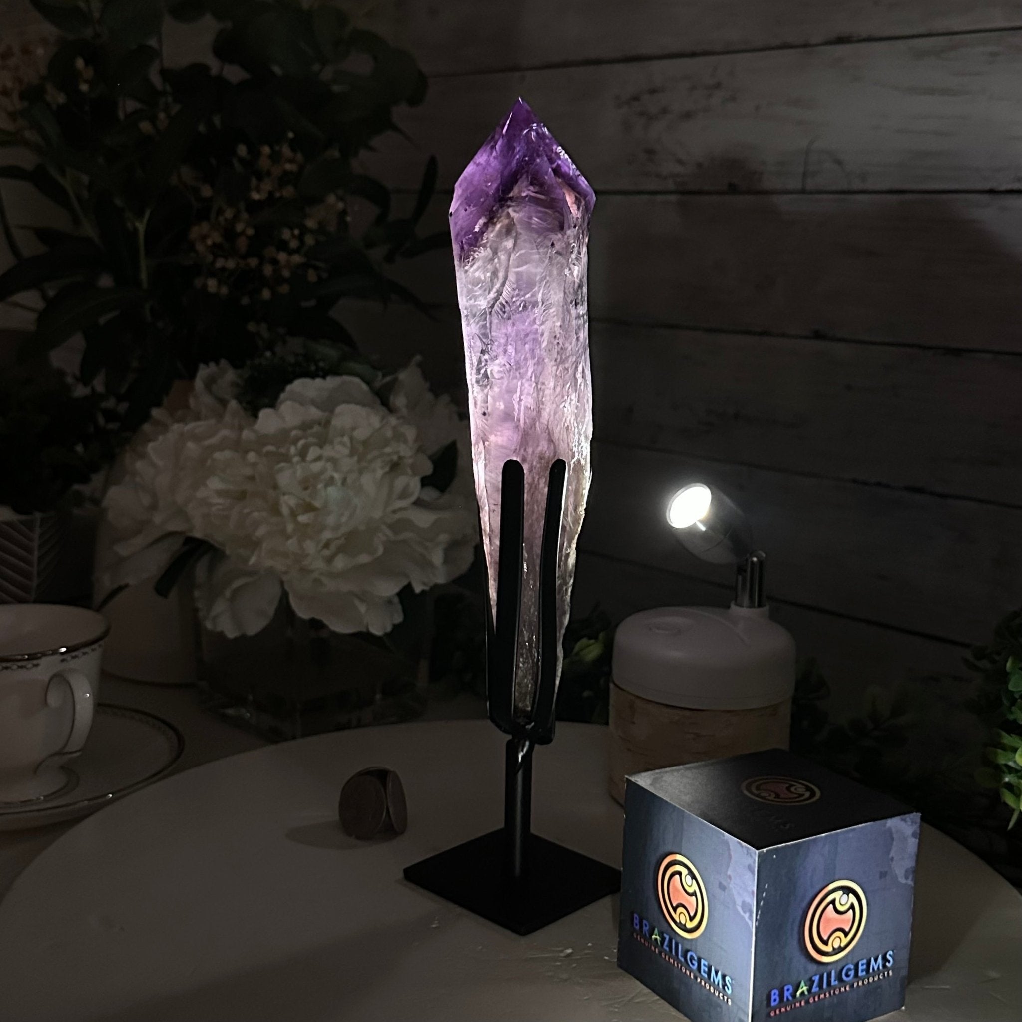 Super Quality Amethyst Wand on a Metal Stand, 1.6 lbs & 11" Tall #3123AM-002 - Brazil GemsBrazil GemsSuper Quality Amethyst Wand on a Metal Stand, 1.6 lbs & 11" Tall #3123AM-002Clusters on Fixed Bases3123AM-002
