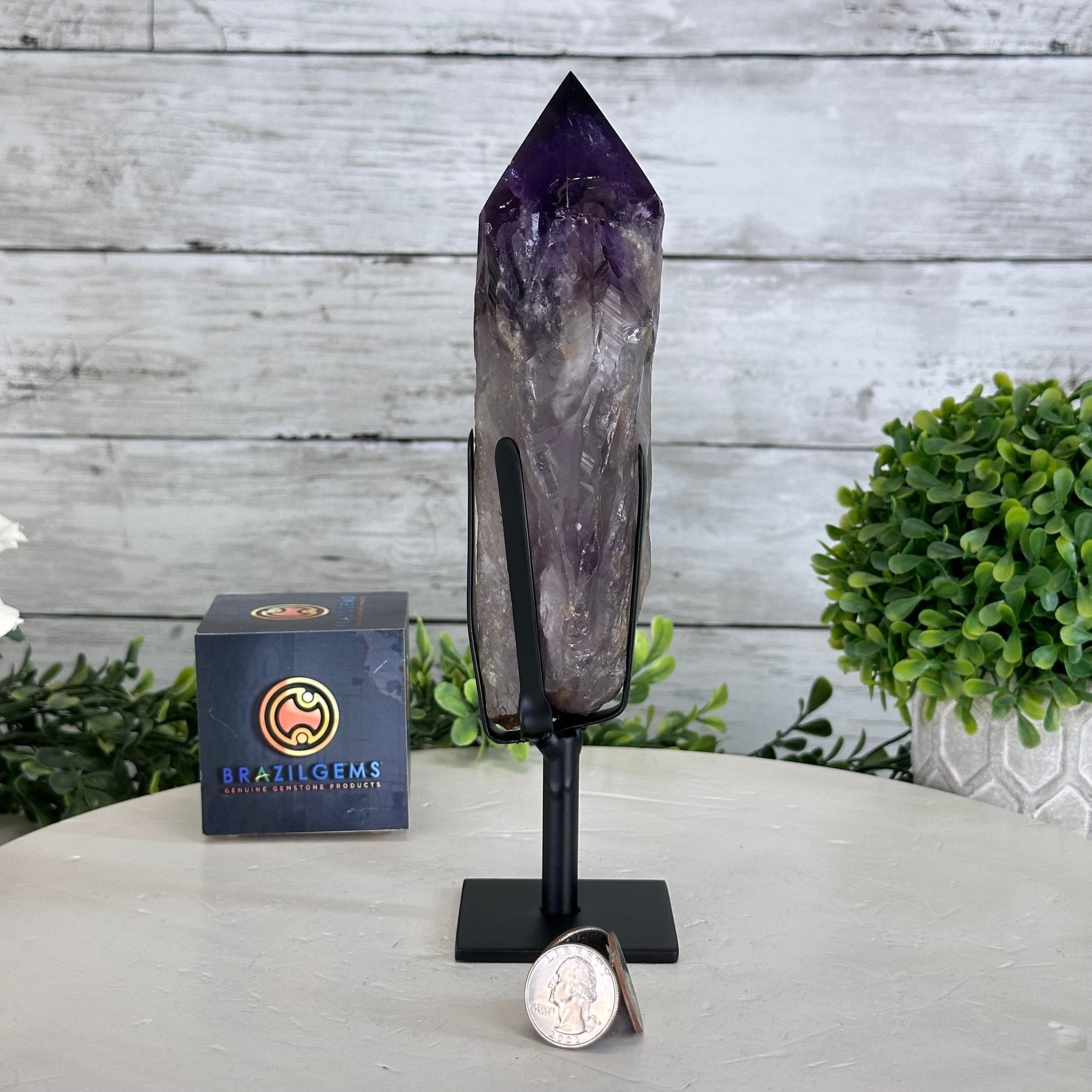 Super Quality Amethyst Wand on a Metal Stand, 1.7 lbs & 9" Tall #3123AM-003 - Brazil GemsBrazil GemsSuper Quality Amethyst Wand on a Metal Stand, 1.7 lbs & 9" Tall #3123AM-003Clusters on Fixed Bases3123AM-003