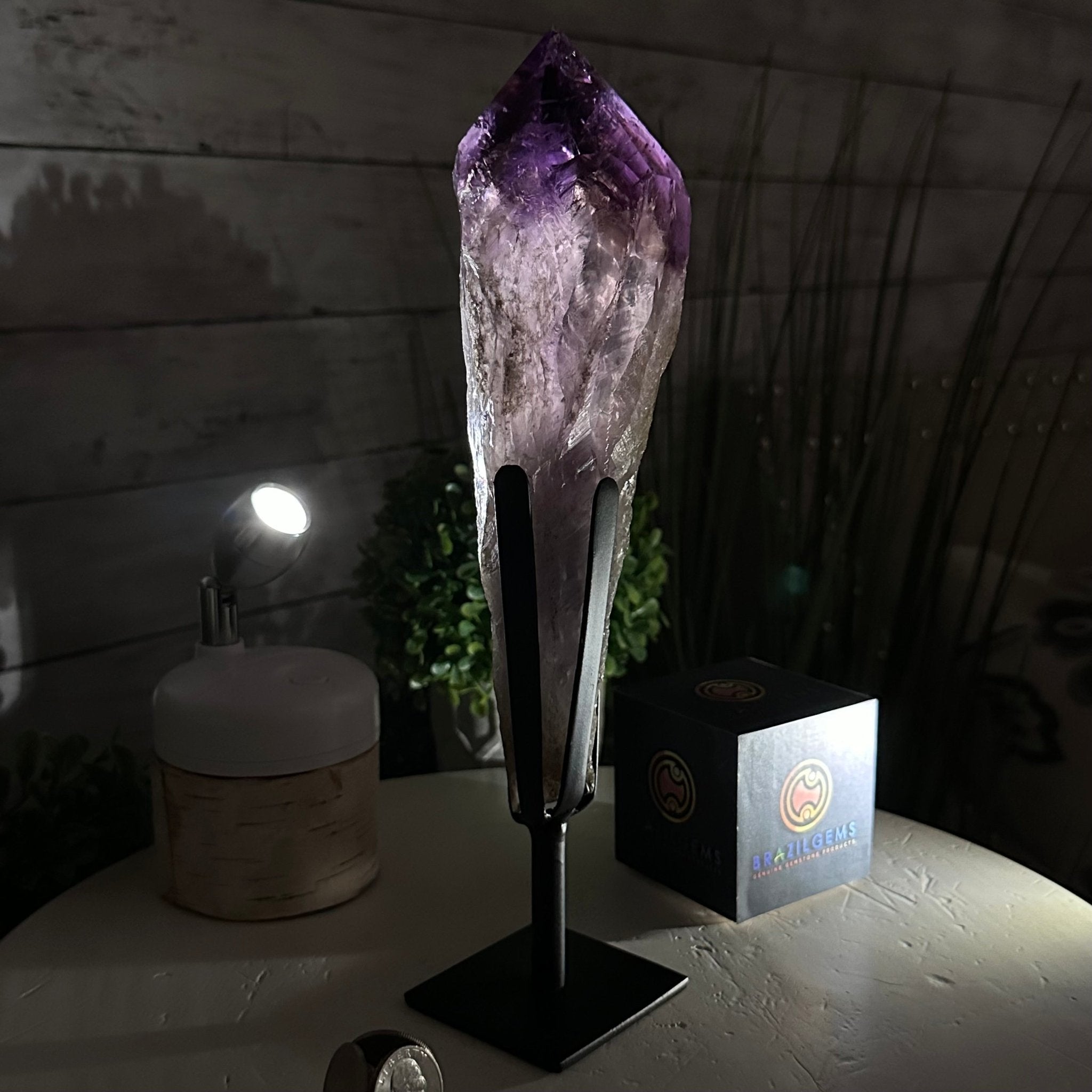 Super Quality Amethyst Wand on a Metal Stand, 1.9 lbs & 10.8" Tall #3123AM-005 - Brazil GemsBrazil GemsSuper Quality Amethyst Wand on a Metal Stand, 1.9 lbs & 10.8" Tall #3123AM-005Clusters on Fixed Bases3123AM-005