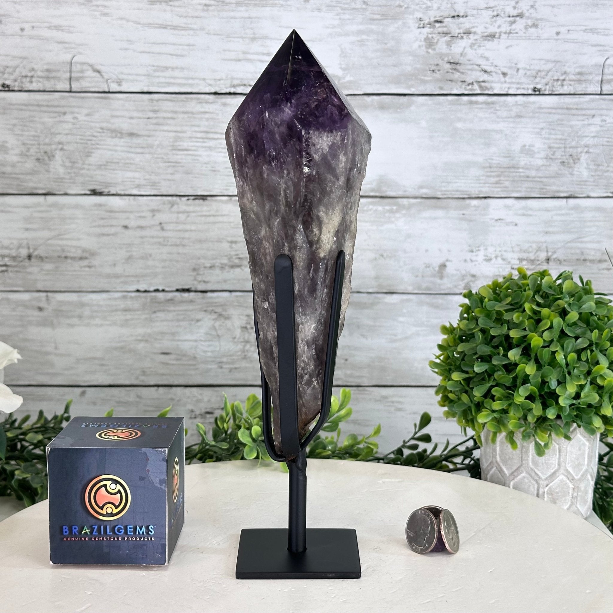Super Quality Amethyst Wand on a Metal Stand, 2.6 lbs & 11.1" Tall #3123AM-011 - Brazil GemsBrazil GemsSuper Quality Amethyst Wand on a Metal Stand, 2.6 lbs & 11.1" Tall #3123AM-011Clusters on Fixed Bases3123AM-011