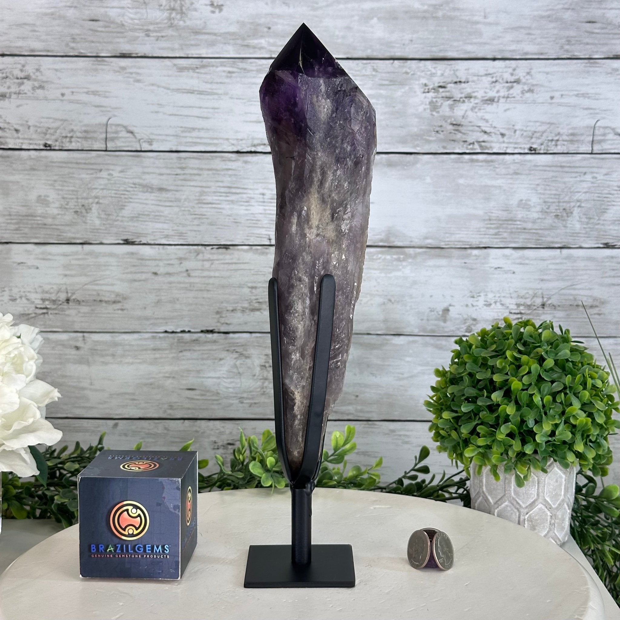 Super Quality Amethyst Wand on a Metal Stand, 2.6 lbs & 13.4" Tall #3123AM-012 - Brazil GemsBrazil GemsSuper Quality Amethyst Wand on a Metal Stand, 2.6 lbs & 13.4" Tall #3123AM-012Clusters on Fixed Bases3123AM-012