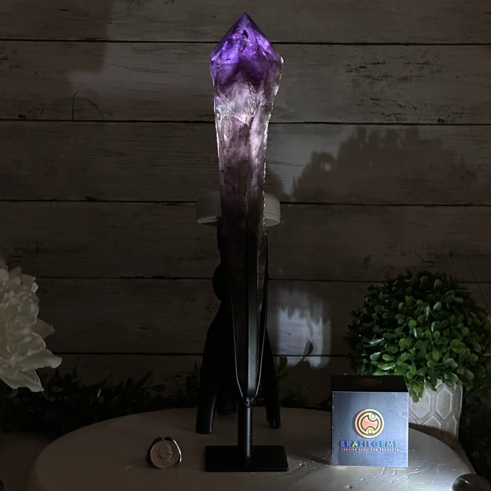 Super Quality Amethyst Wand on a Metal Stand, 2.7 lbs & 15.1" Tall #3123AM-014 - Brazil GemsBrazil GemsSuper Quality Amethyst Wand on a Metal Stand, 2.7 lbs & 15.1" Tall #3123AM-014Clusters on Fixed Bases3123AM-014