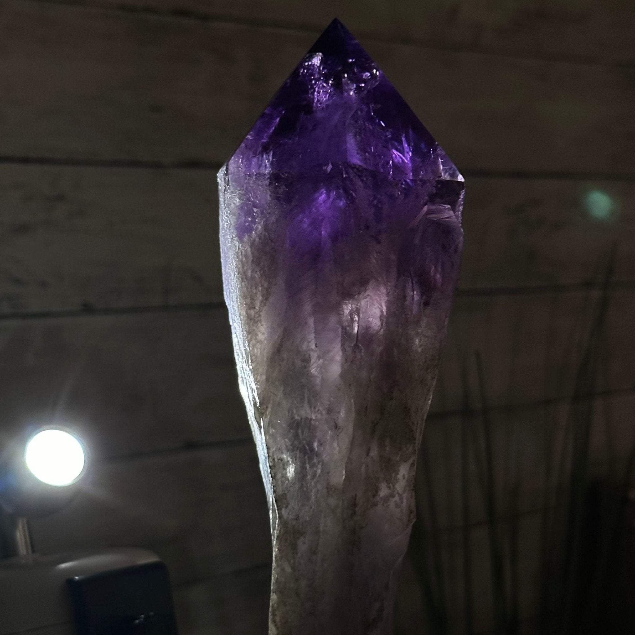 Super Quality Amethyst Wand on a Metal Stand, 2.9 lbs & 15.2" Tall #3123AM-015 - Brazil GemsBrazil GemsSuper Quality Amethyst Wand on a Metal Stand, 2.9 lbs & 15.2" Tall #3123AM-015Clusters on Fixed Bases3123AM-015