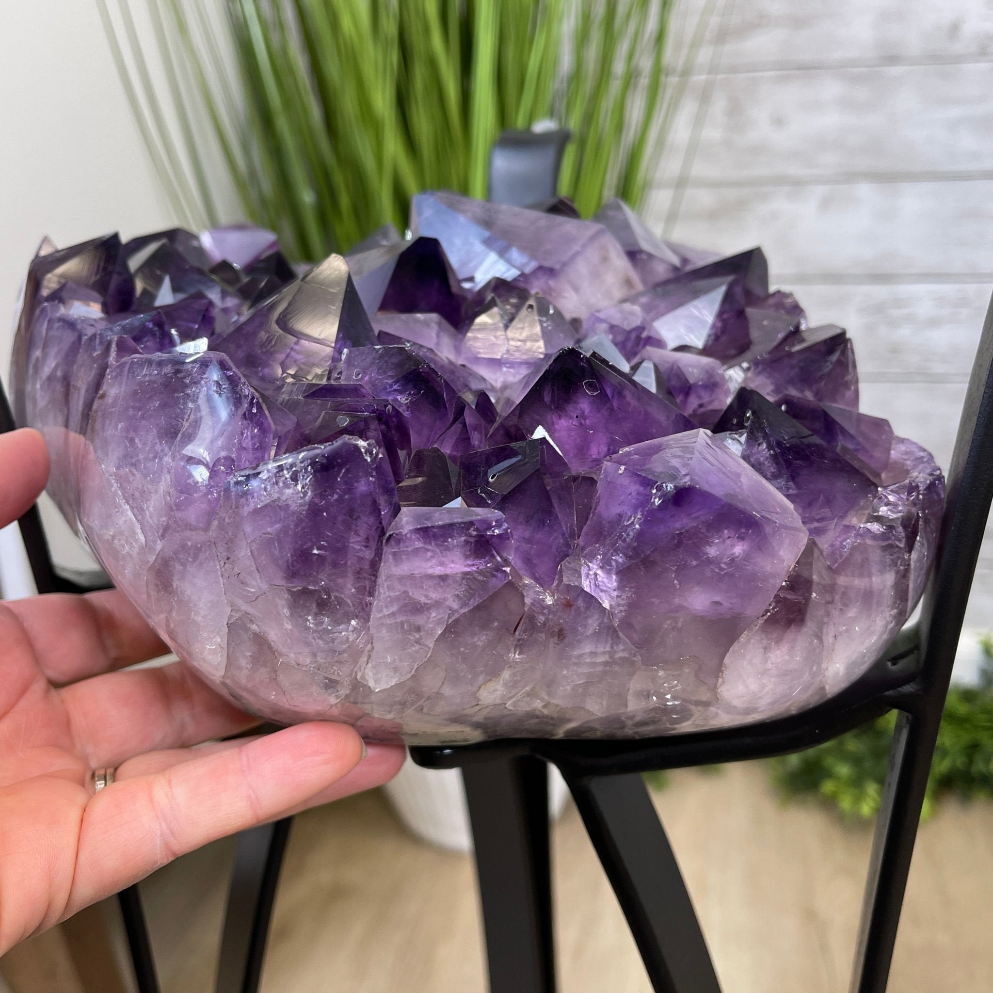 Super Quality Brazilian Amethyst Geode Side Table, 34.3 lbs, 23.6" tall on a metal base #1384-0005 by Brazil Gems - Brazil GemsBrazil GemsSuper Quality Brazilian Amethyst Geode Side Table, 34.3 lbs, 23.6" tall on a metal base #1384-0005 by Brazil GemsTables: Side1384-0005