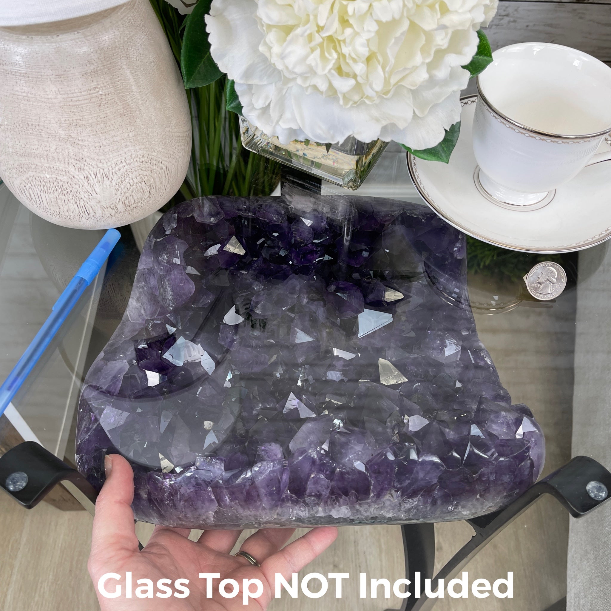 Super Quality Brazilian Amethyst Geode Side Table, 38.6 lbs, 23.75" tall on a metal base #1384-0028 by Brazil Gems - Brazil GemsBrazil GemsSuper Quality Brazilian Amethyst Geode Side Table, 38.6 lbs, 23.75" tall on a metal base #1384-0028 by Brazil GemsTables: Side1384-0028