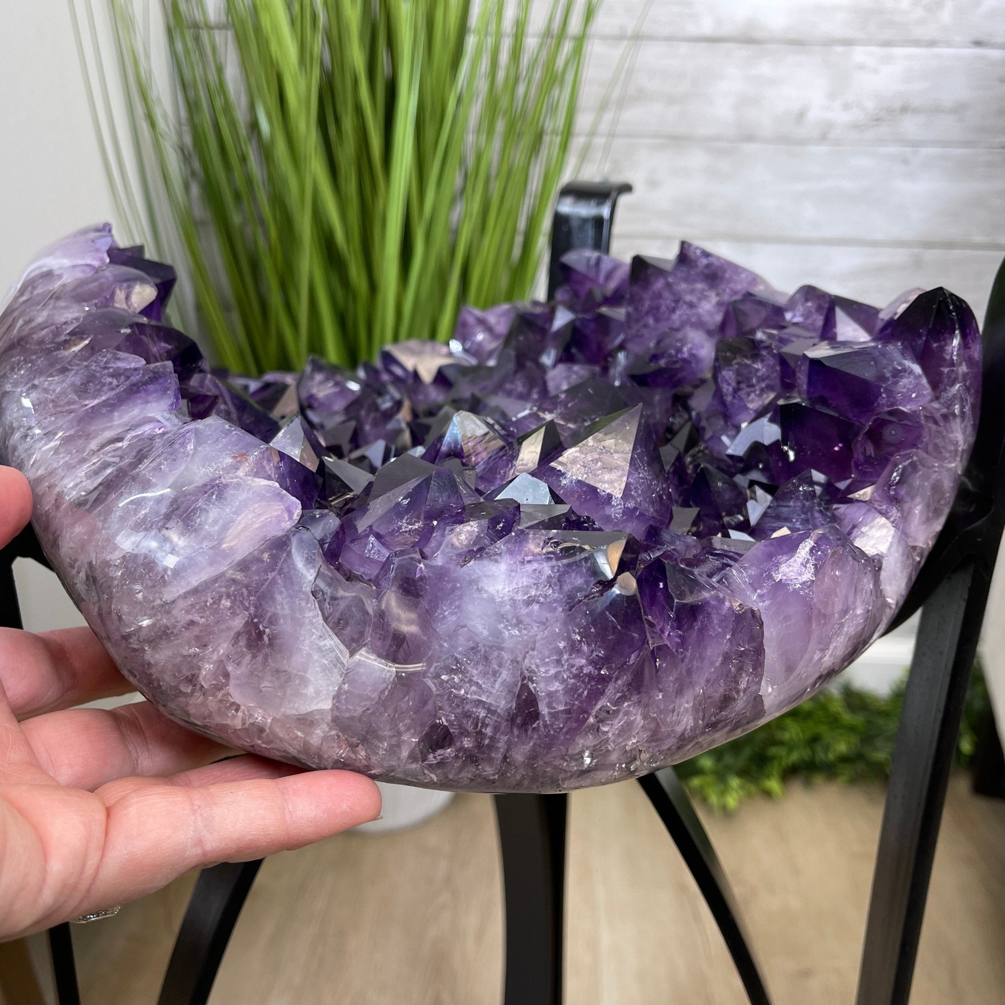 Super Quality Brazilian Amethyst Geode Side Table, 41.1 lbs, 23.75" tall on a metal base #1384-0029 by Brazil Gems - Brazil GemsBrazil GemsSuper Quality Brazilian Amethyst Geode Side Table, 41.1 lbs, 23.75" tall on a metal base #1384-0029 by Brazil GemsTables: Side1384-0029