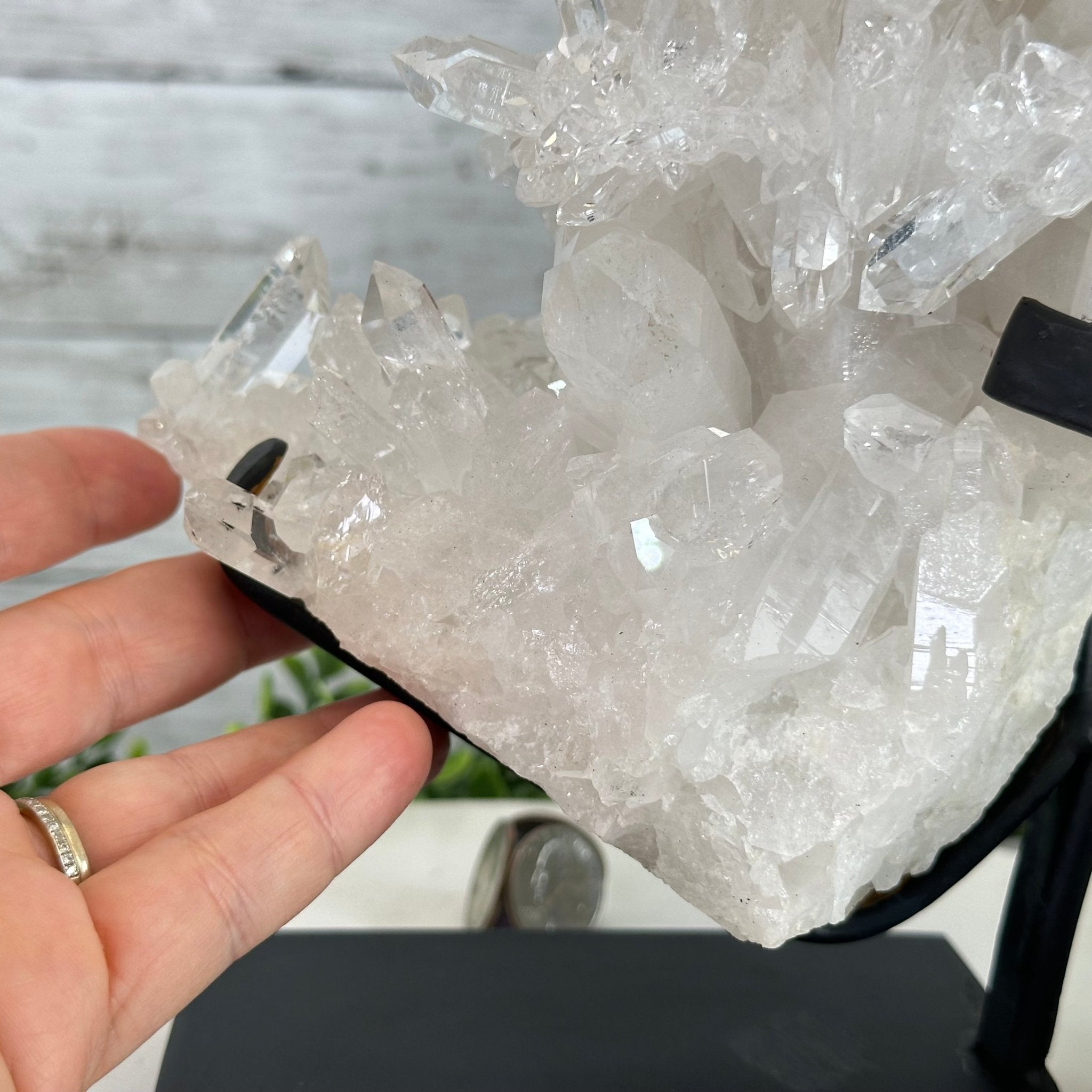 Super Quality Brazilian Clear Quartz Crystal Cluster, metal base, 8.1 lbs & 10" Tall #5495-0073 by Brazil Gems - Brazil GemsBrazil GemsSuper Quality Brazilian Clear Quartz Crystal Cluster, metal base, 8.1 lbs & 10" Tall #5495-0073 by Brazil GemsClusters on Fixed Bases5495-0073