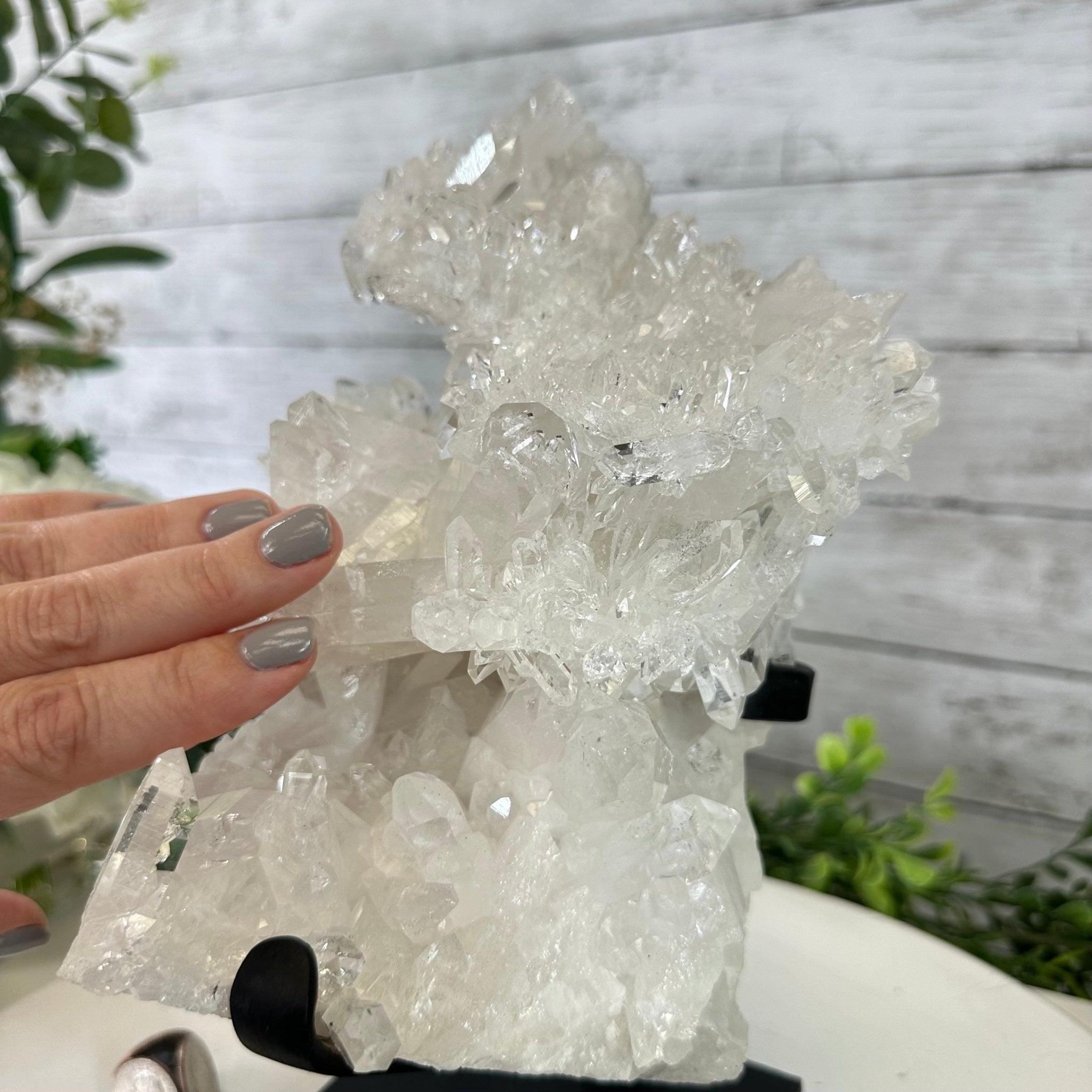 Super Quality Brazilian Clear Quartz Crystal Cluster, metal base, 8.1 lbs & 10" Tall #5495-0073 by Brazil Gems - Brazil GemsBrazil GemsSuper Quality Brazilian Clear Quartz Crystal Cluster, metal base, 8.1 lbs & 10" Tall #5495-0073 by Brazil GemsClusters on Fixed Bases5495-0073