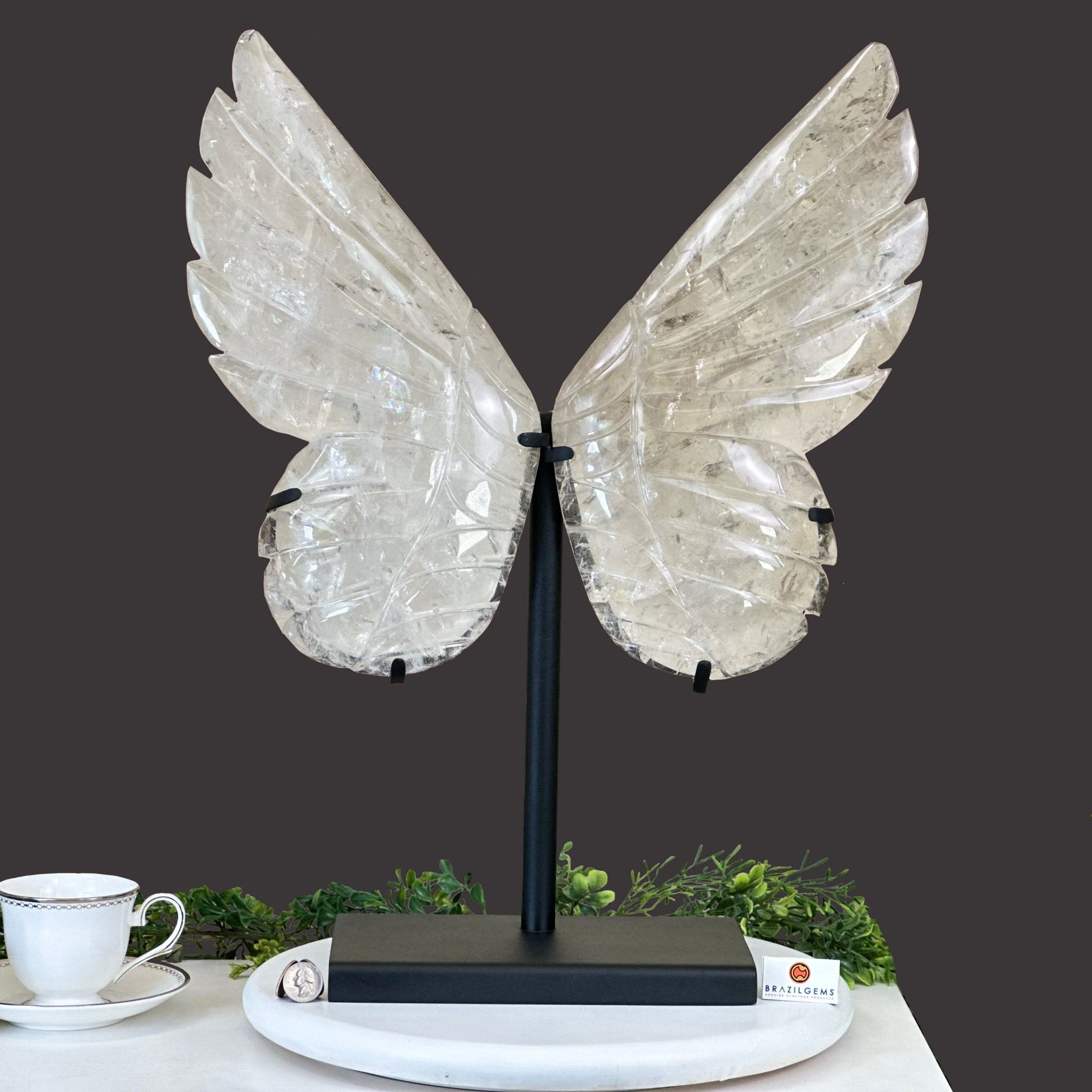 Super Quality Clear Quartz Angel Wings on a Metal Base, 19 lbs & 23" Tall #4444CQ - 001 - Brazil GemsBrazil GemsSuper Quality Clear Quartz Angel Wings on a Metal Base, 19 lbs & 23" Tall #4444CQ - 001Carved Angel Wings4444CQ - 001