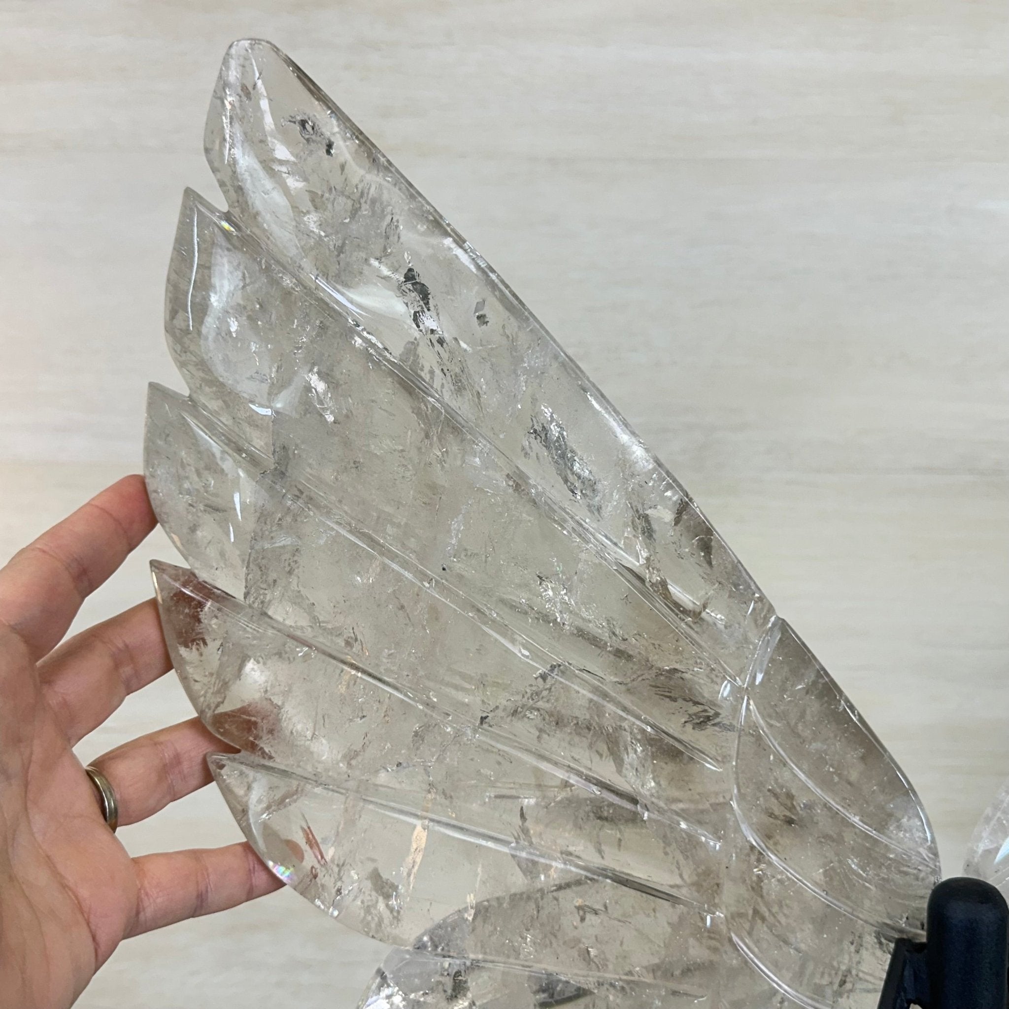 Super Quality Clear Quartz Angel Wings on a Metal Base, 19 lbs & 23" Tall #4444CQ - 001 - Brazil GemsBrazil GemsSuper Quality Clear Quartz Angel Wings on a Metal Base, 19 lbs & 23" Tall #4444CQ - 001Carved Angel Wings4444CQ - 001