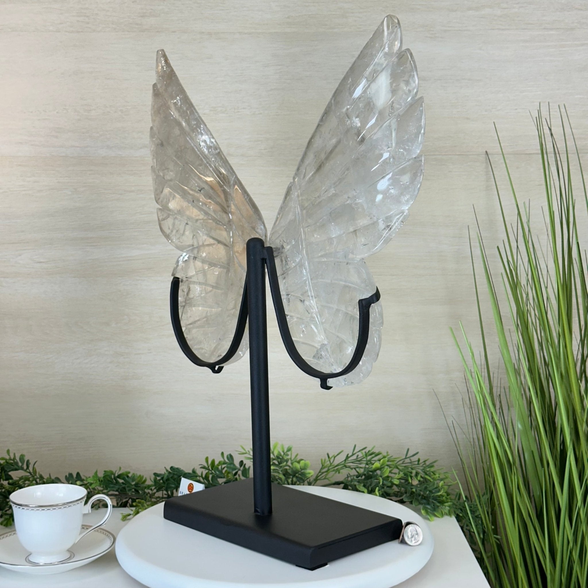 Super Quality Clear Quartz Angel Wings on a Metal Base, 19 lbs & 23" Tall #4444CQ - 001 - Brazil GemsBrazil GemsSuper Quality Clear Quartz Angel Wings on a Metal Base, 19 lbs & 23" Tall #4444CQ - 001Carved Angel Wings4444CQ - 001