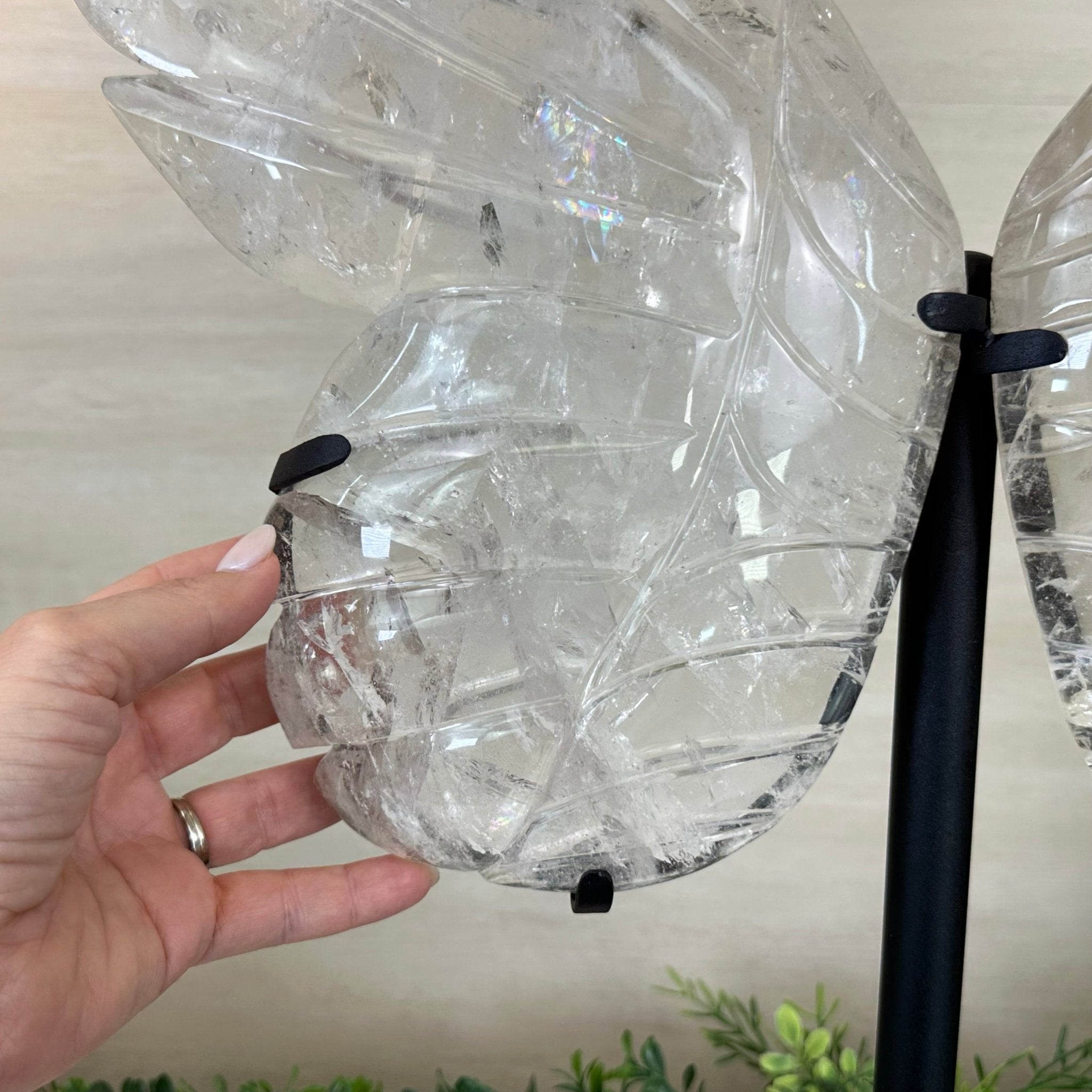 Super Quality Clear Quartz Angel Wings on a Metal Base, 19 lbs & 23" Tall #4444CQ - 001 - Brazil GemsBrazil GemsSuper Quality Clear Quartz Angel Wings on a Metal Base, 19 lbs & 23" Tall #4444CQ - 001Carved Angel Wings4444CQ - 001