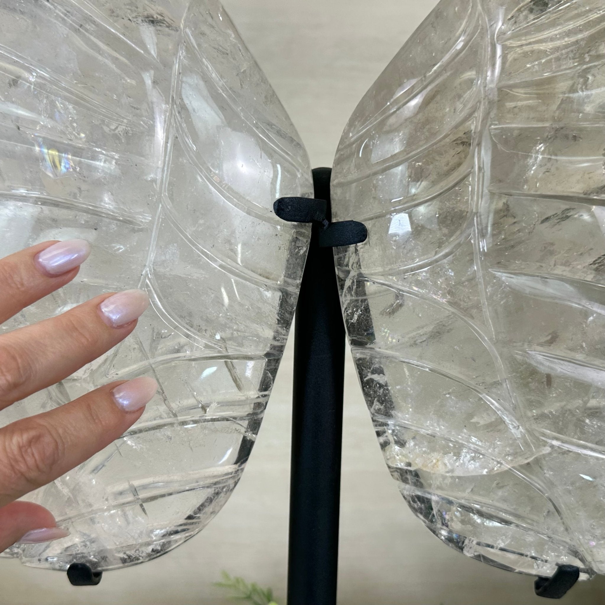 Super Quality Clear Quartz Angel Wings on a Metal Base, 19 lbs & 23" Tall #4444CQ - 001 - Brazil GemsBrazil GemsSuper Quality Clear Quartz Angel Wings on a Metal Base, 19 lbs & 23" Tall #4444CQ - 001Carved Angel Wings4444CQ - 001