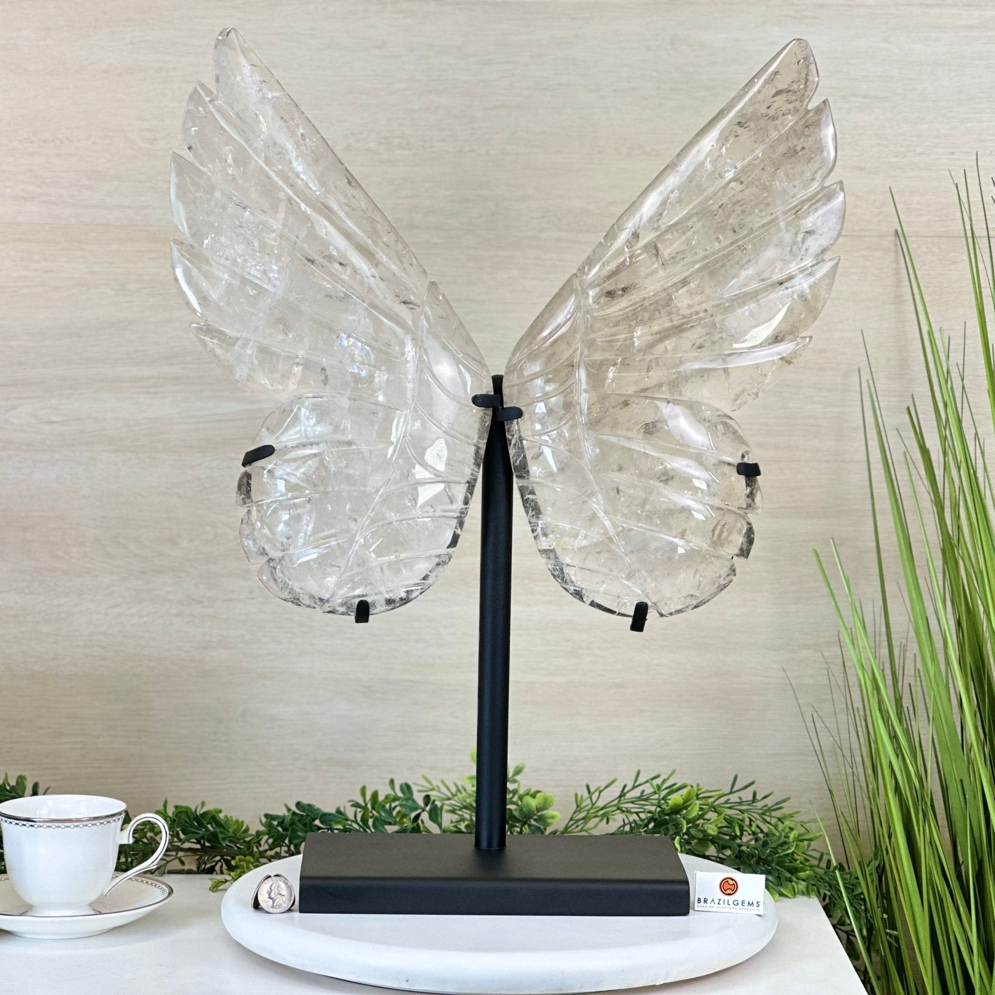 Super Quality Clear Quartz Angel Wings on a Metal Base, 19 lbs & 23" Tall #4444CQ - 001 - Brazil GemsBrazil GemsSuper Quality Clear Quartz Angel Wings on a Metal Base, 19 lbs & 23" Tall #4444CQ - 001Carved Angel Wings4444CQ - 001