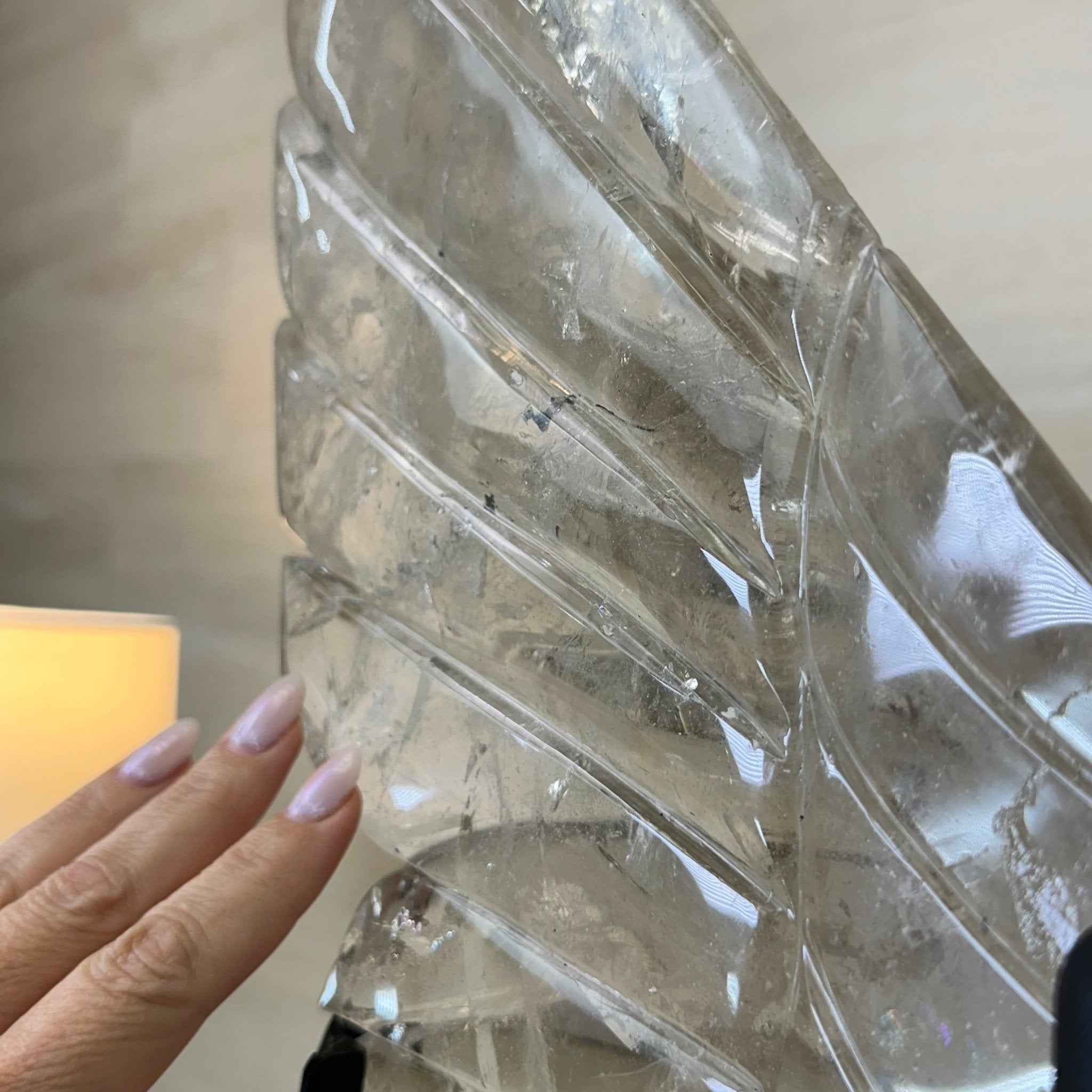 Super Quality Clear Quartz Angel Wings on a Metal Base, 19 lbs & 23" Tall #4444CQ - 001 - Brazil GemsBrazil GemsSuper Quality Clear Quartz Angel Wings on a Metal Base, 19 lbs & 23" Tall #4444CQ - 001Carved Angel Wings4444CQ - 001