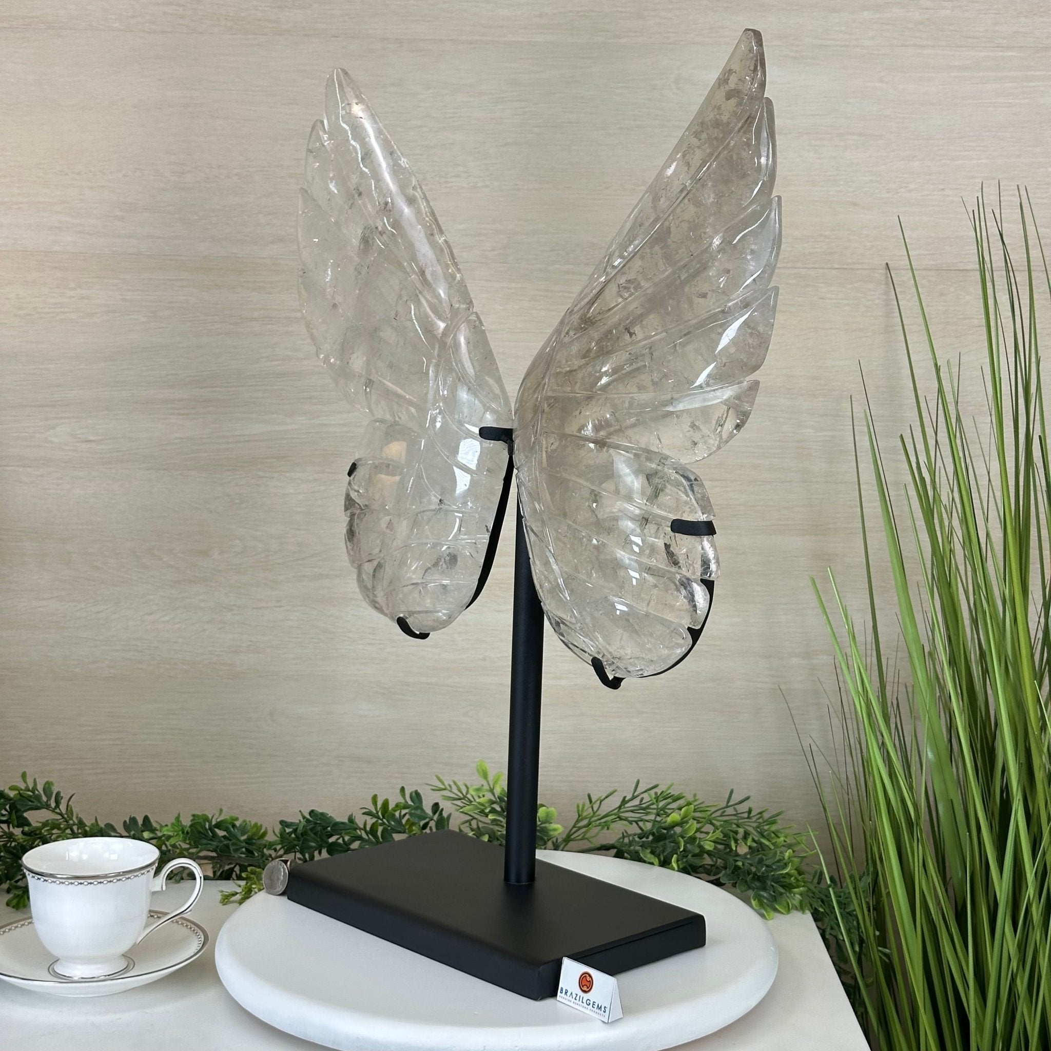 Super Quality Clear Quartz Angel Wings on a Metal Base, 19 lbs & 23" Tall #4444CQ - 001 - Brazil GemsBrazil GemsSuper Quality Clear Quartz Angel Wings on a Metal Base, 19 lbs & 23" Tall #4444CQ - 001Carved Angel Wings4444CQ - 001