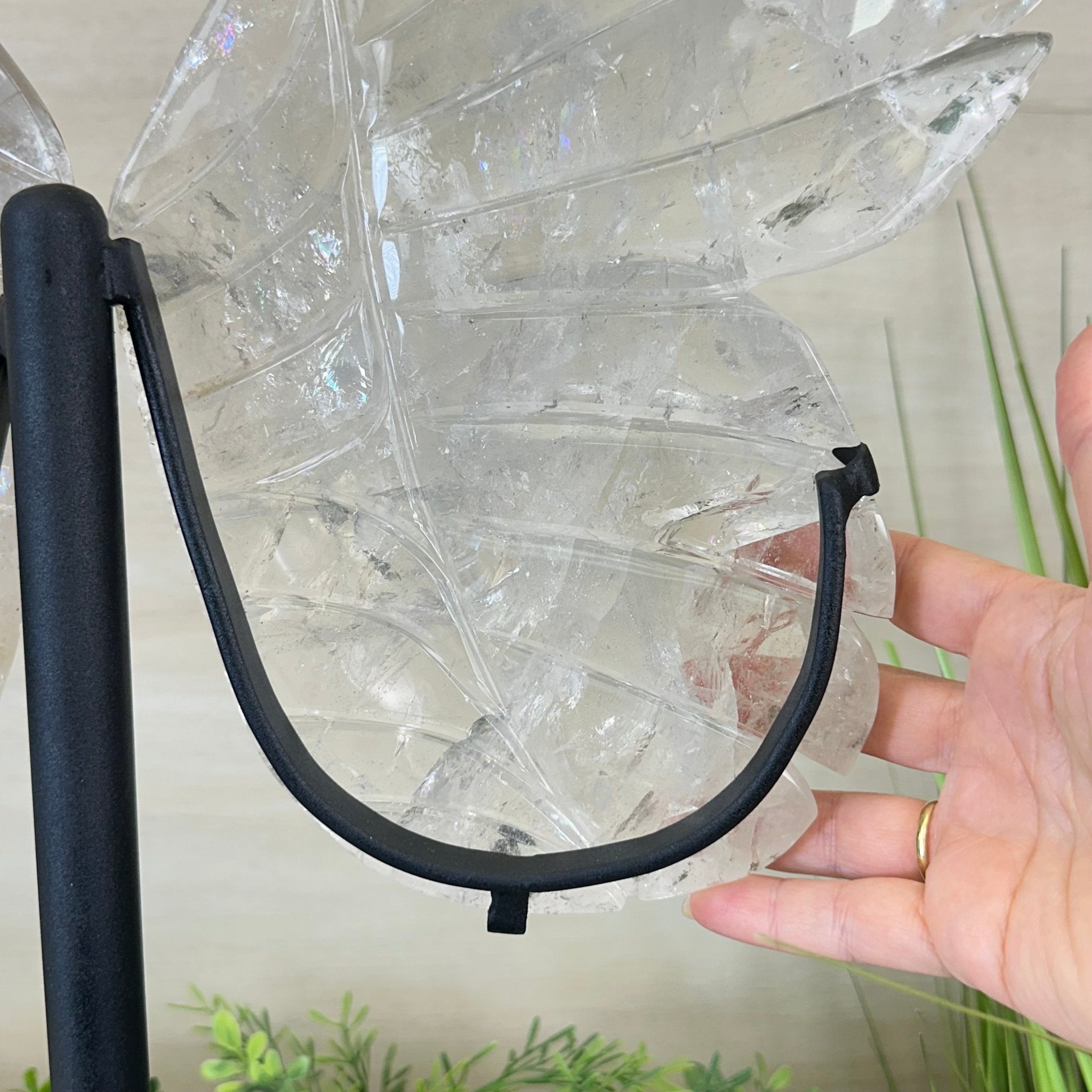 Super Quality Clear Quartz Angel Wings on a Metal Base, 19 lbs & 23" Tall #4444CQ - 001 - Brazil GemsBrazil GemsSuper Quality Clear Quartz Angel Wings on a Metal Base, 19 lbs & 23" Tall #4444CQ - 001Carved Angel Wings4444CQ - 001