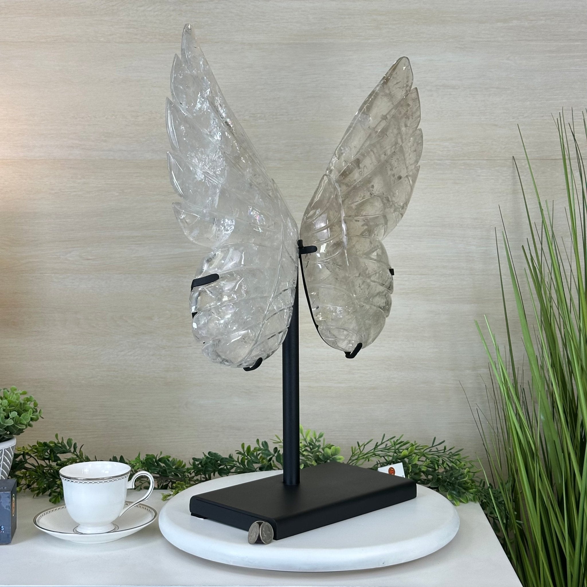 Super Quality Clear Quartz Angel Wings on a Metal Base, 19 lbs & 23" Tall #4444CQ - 001 - Brazil GemsBrazil GemsSuper Quality Clear Quartz Angel Wings on a Metal Base, 19 lbs & 23" Tall #4444CQ - 001Carved Angel Wings4444CQ - 001