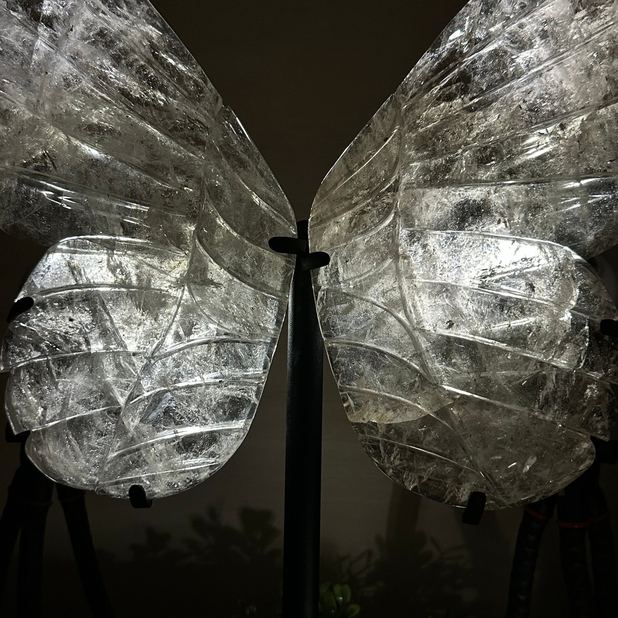 Super Quality Clear Quartz Angel Wings on a Metal Base, 19 lbs & 23" Tall #4444CQ - 001 - Brazil GemsBrazil GemsSuper Quality Clear Quartz Angel Wings on a Metal Base, 19 lbs & 23" Tall #4444CQ - 001Carved Angel Wings4444CQ - 001