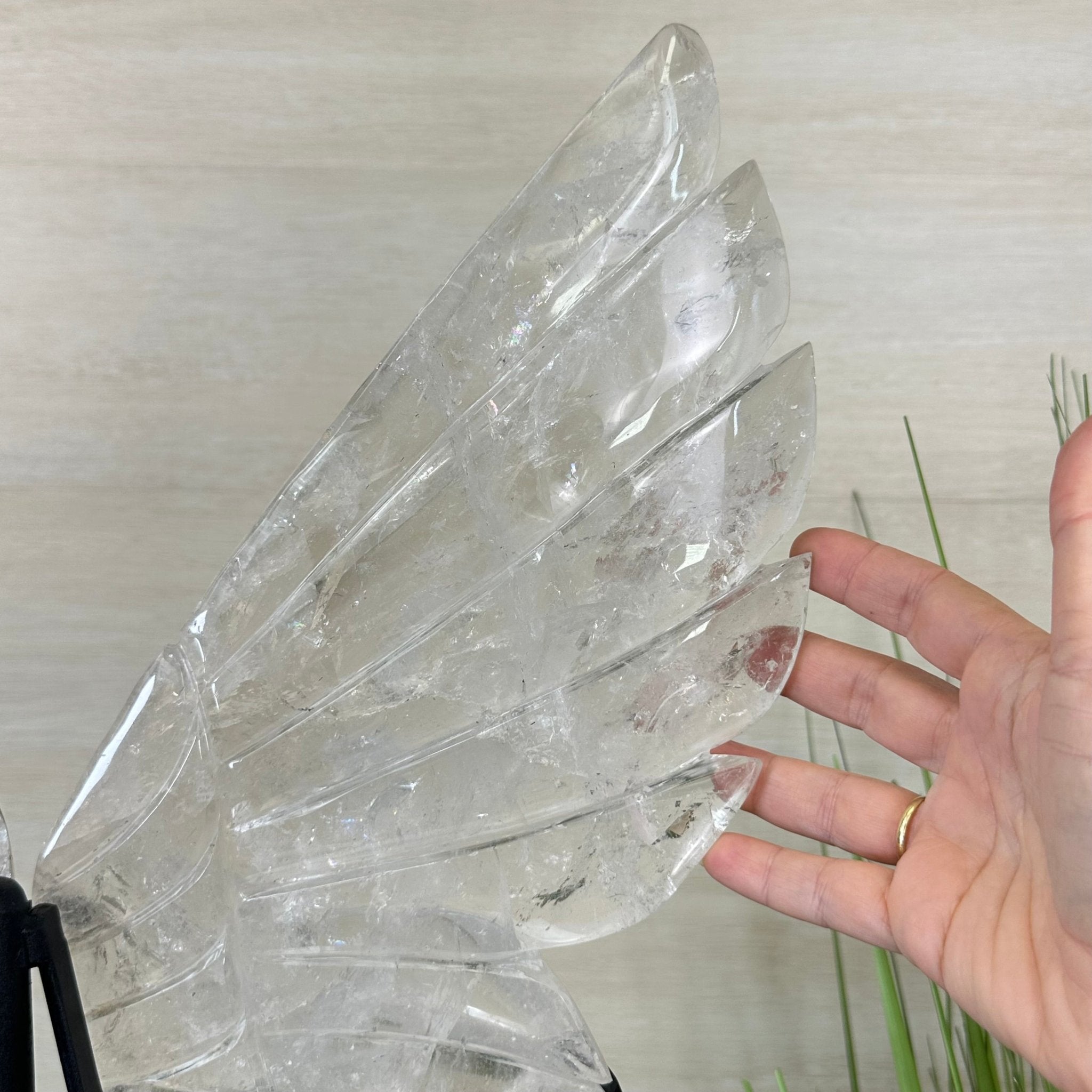 Super Quality Clear Quartz Angel Wings on a Metal Base, 19 lbs & 23" Tall #4444CQ - 001 - Brazil GemsBrazil GemsSuper Quality Clear Quartz Angel Wings on a Metal Base, 19 lbs & 23" Tall #4444CQ - 001Carved Angel Wings4444CQ - 001