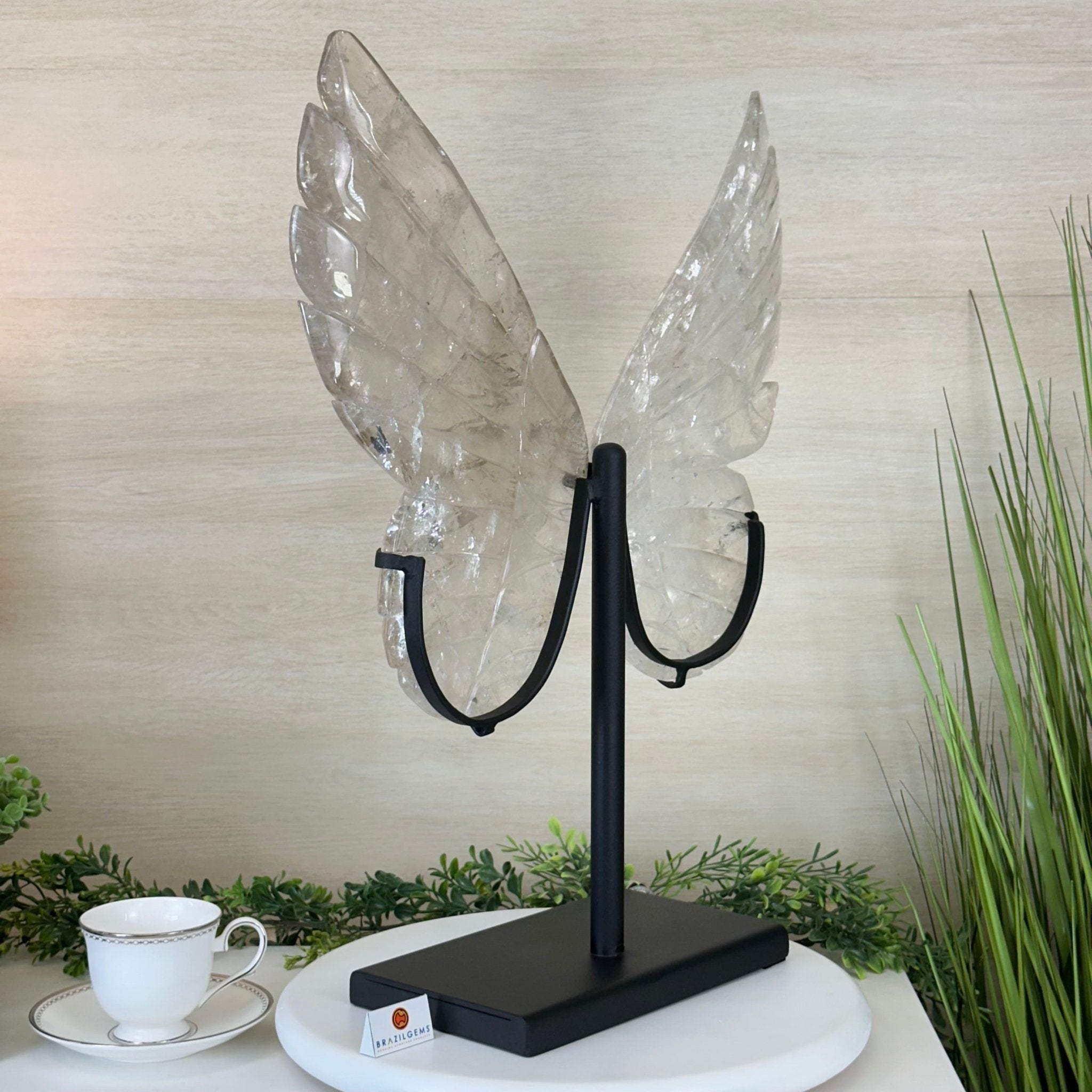 Super Quality Clear Quartz Angel Wings on a Metal Base, 19 lbs & 23" Tall #4444CQ - 001 - Brazil GemsBrazil GemsSuper Quality Clear Quartz Angel Wings on a Metal Base, 19 lbs & 23" Tall #4444CQ - 001Carved Angel Wings4444CQ - 001