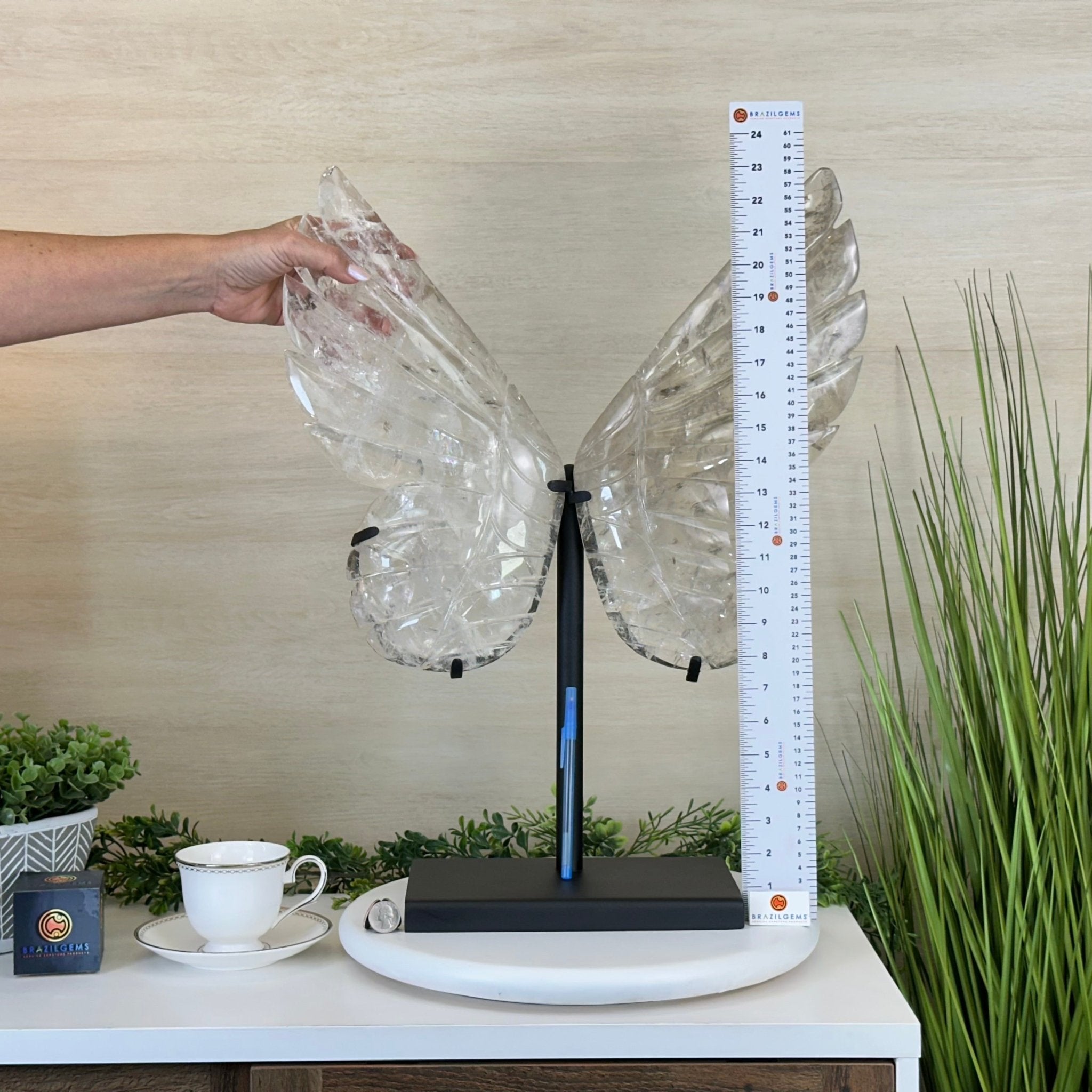 Super Quality Clear Quartz Angel Wings on a Metal Base, 19 lbs & 23" Tall #4444CQ - 001 - Brazil GemsBrazil GemsSuper Quality Clear Quartz Angel Wings on a Metal Base, 19 lbs & 23" Tall #4444CQ - 001Carved Angel Wings4444CQ - 001