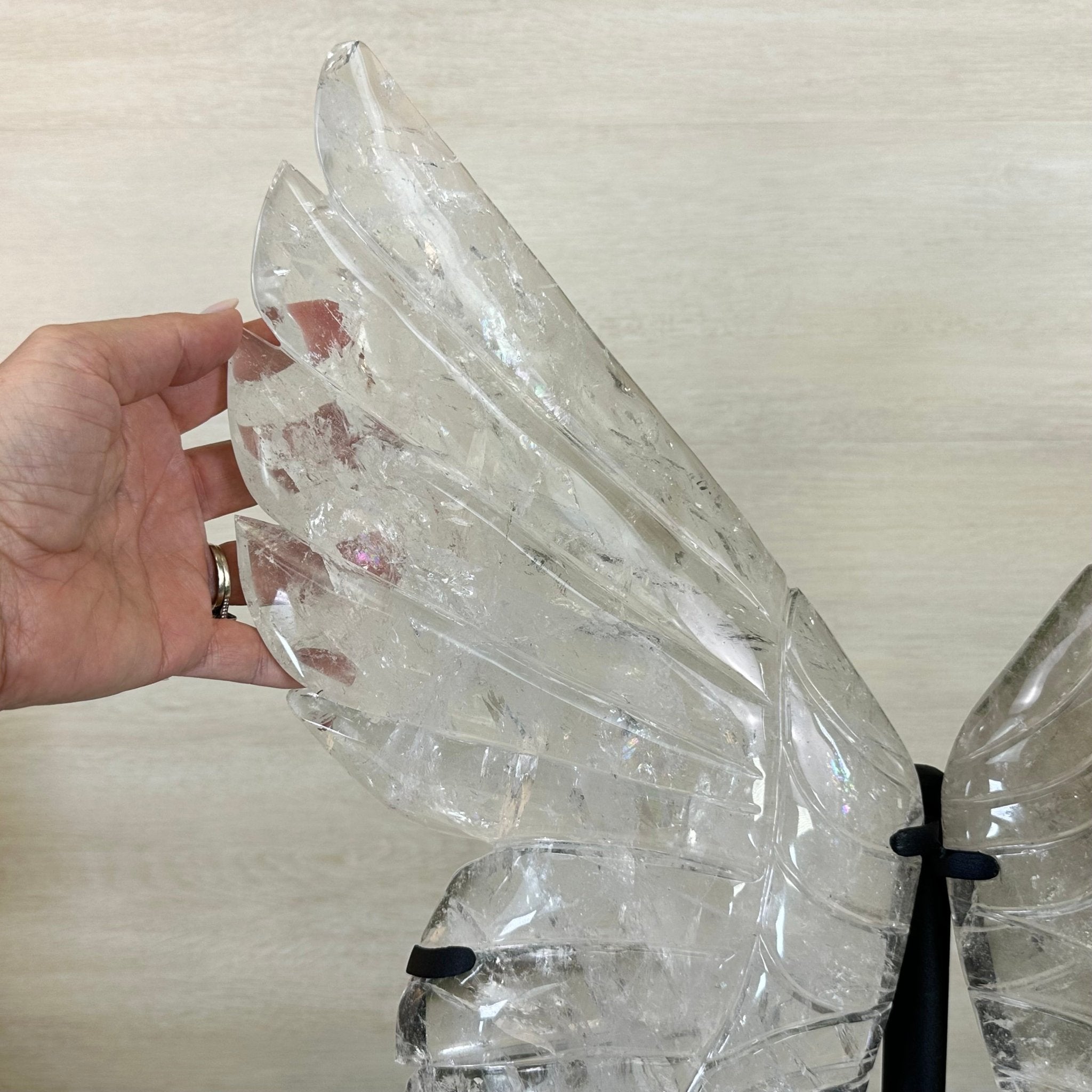 Super Quality Clear Quartz Angel Wings on a Metal Base, 19 lbs & 23" Tall #4444CQ - 001 - Brazil GemsBrazil GemsSuper Quality Clear Quartz Angel Wings on a Metal Base, 19 lbs & 23" Tall #4444CQ - 001Carved Angel Wings4444CQ - 001