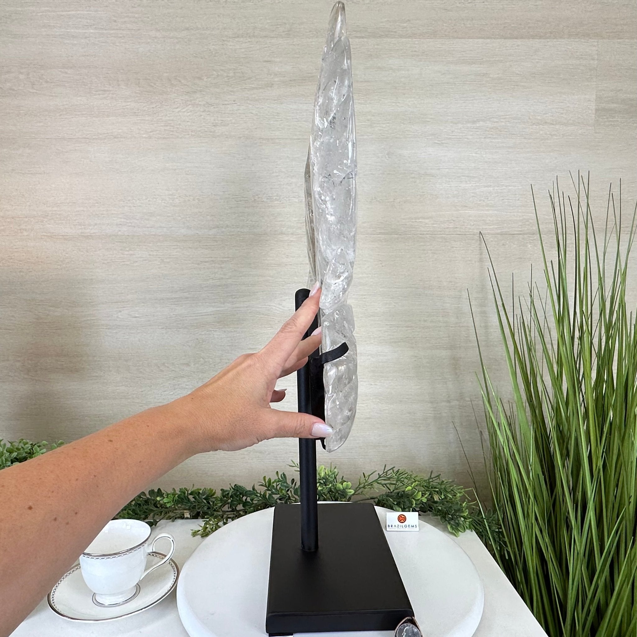 Super Quality Clear Quartz Angel Wings on a Metal Base, 19 lbs & 23" Tall #4444CQ - 001 - Brazil GemsBrazil GemsSuper Quality Clear Quartz Angel Wings on a Metal Base, 19 lbs & 23" Tall #4444CQ - 001Carved Angel Wings4444CQ - 001