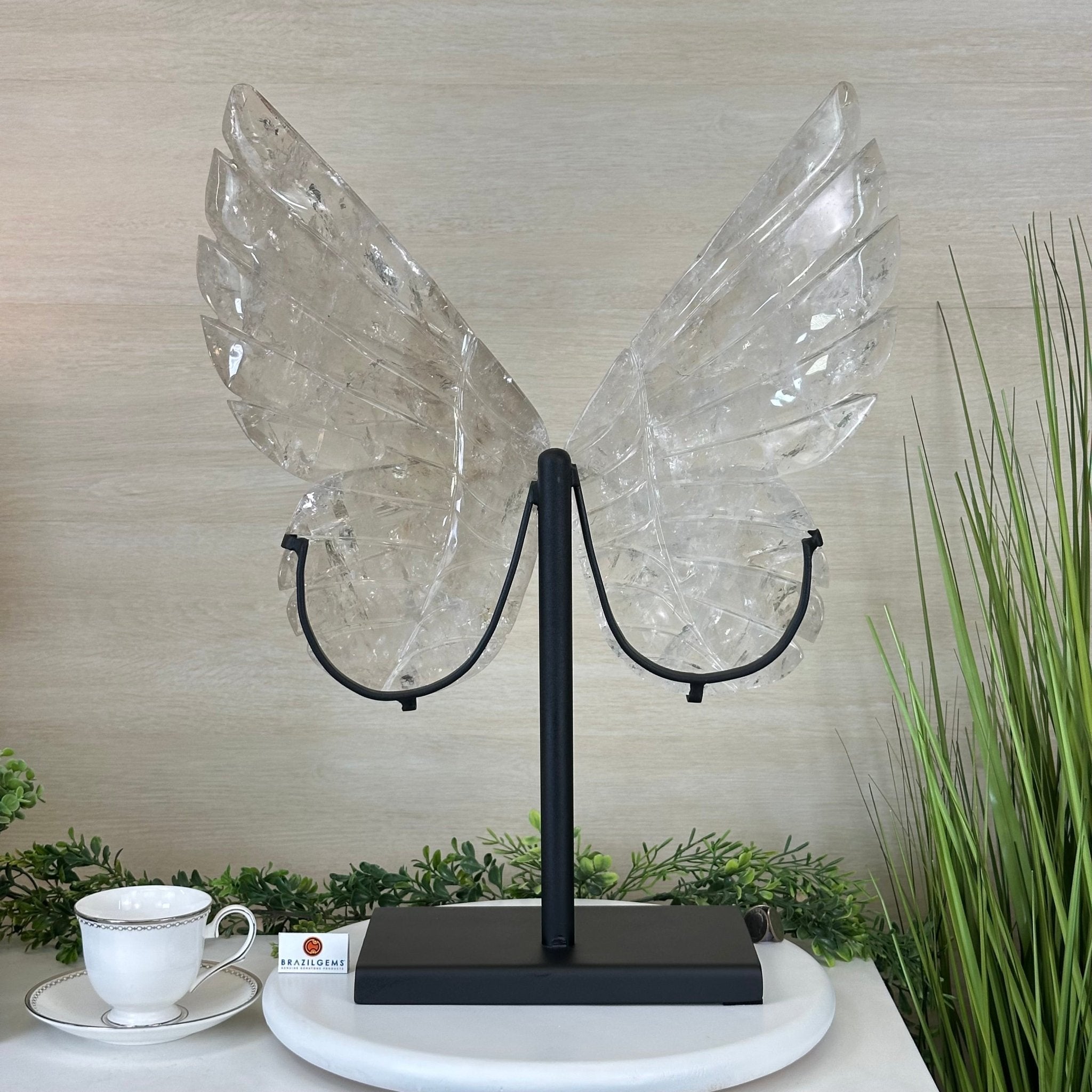 Super Quality Clear Quartz Angel Wings on a Metal Base, 19 lbs & 23" Tall #4444CQ - 001 - Brazil GemsBrazil GemsSuper Quality Clear Quartz Angel Wings on a Metal Base, 19 lbs & 23" Tall #4444CQ - 001Carved Angel Wings4444CQ - 001