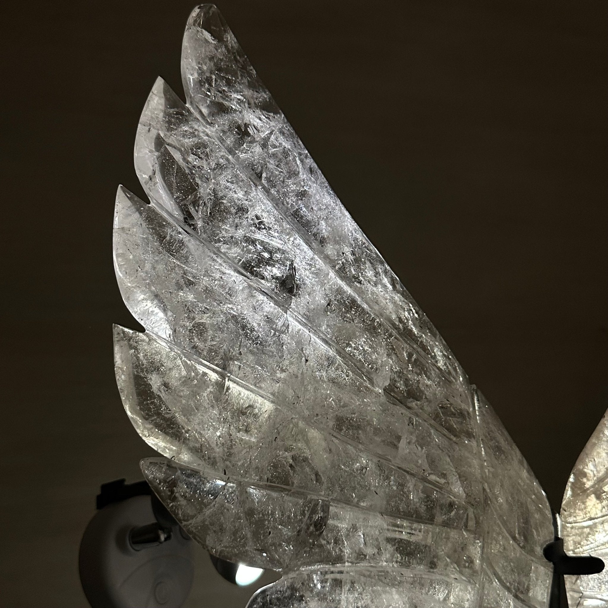 Super Quality Clear Quartz Angel Wings on a Metal Base, 19 lbs & 23" Tall #4444CQ - 001 - Brazil GemsBrazil GemsSuper Quality Clear Quartz Angel Wings on a Metal Base, 19 lbs & 23" Tall #4444CQ - 001Carved Angel Wings4444CQ - 001