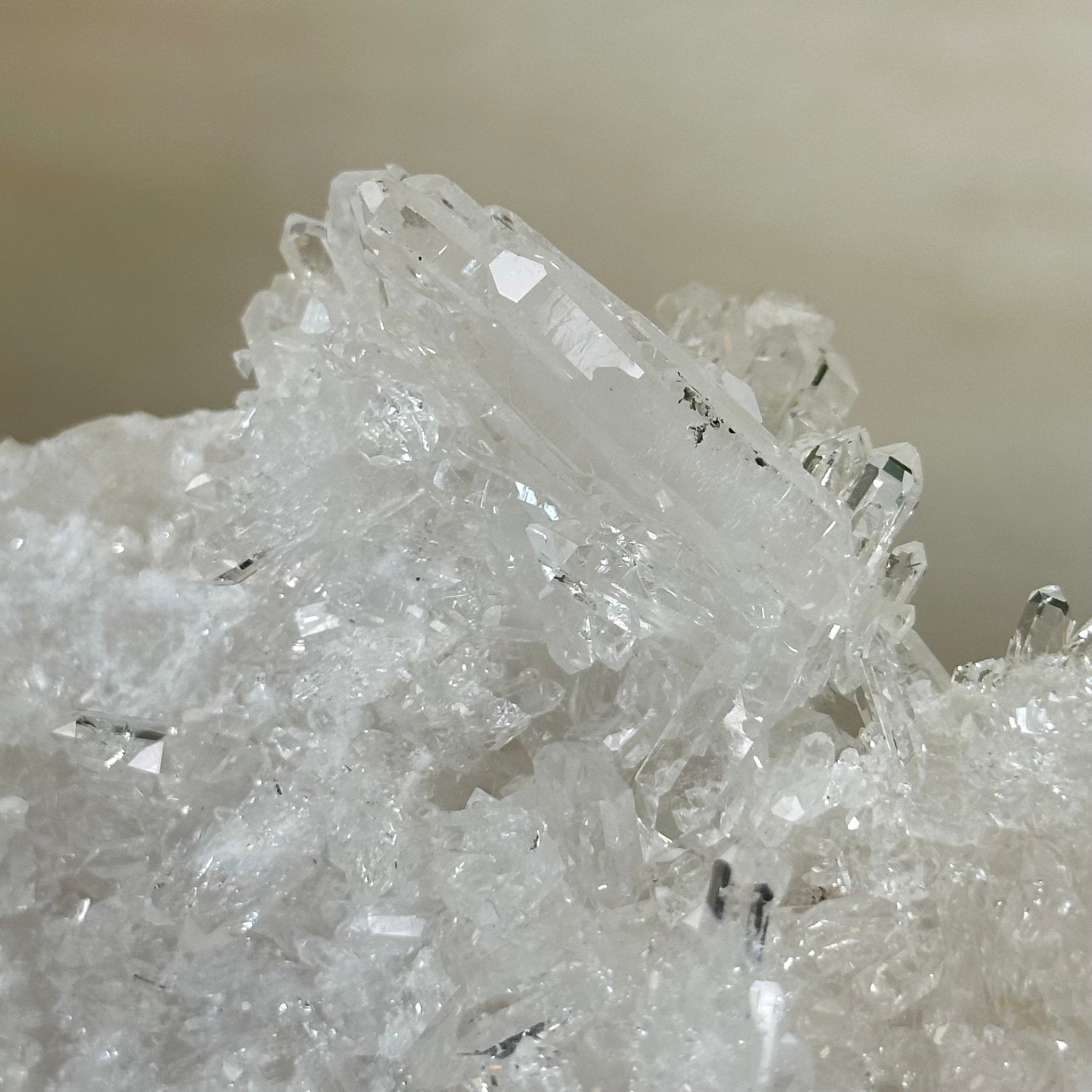 Super Quality Clear Quartz Cluster, Metal Stand, 2.3 lbs & 7.2" Tall5495 - 0079 - Brazil GemsBrazil GemsSuper Quality Clear Quartz Cluster, Metal Stand, 2.3 lbs & 7.2" Tall5495 - 0079Clusters on Fixed Bases5495 - 0079