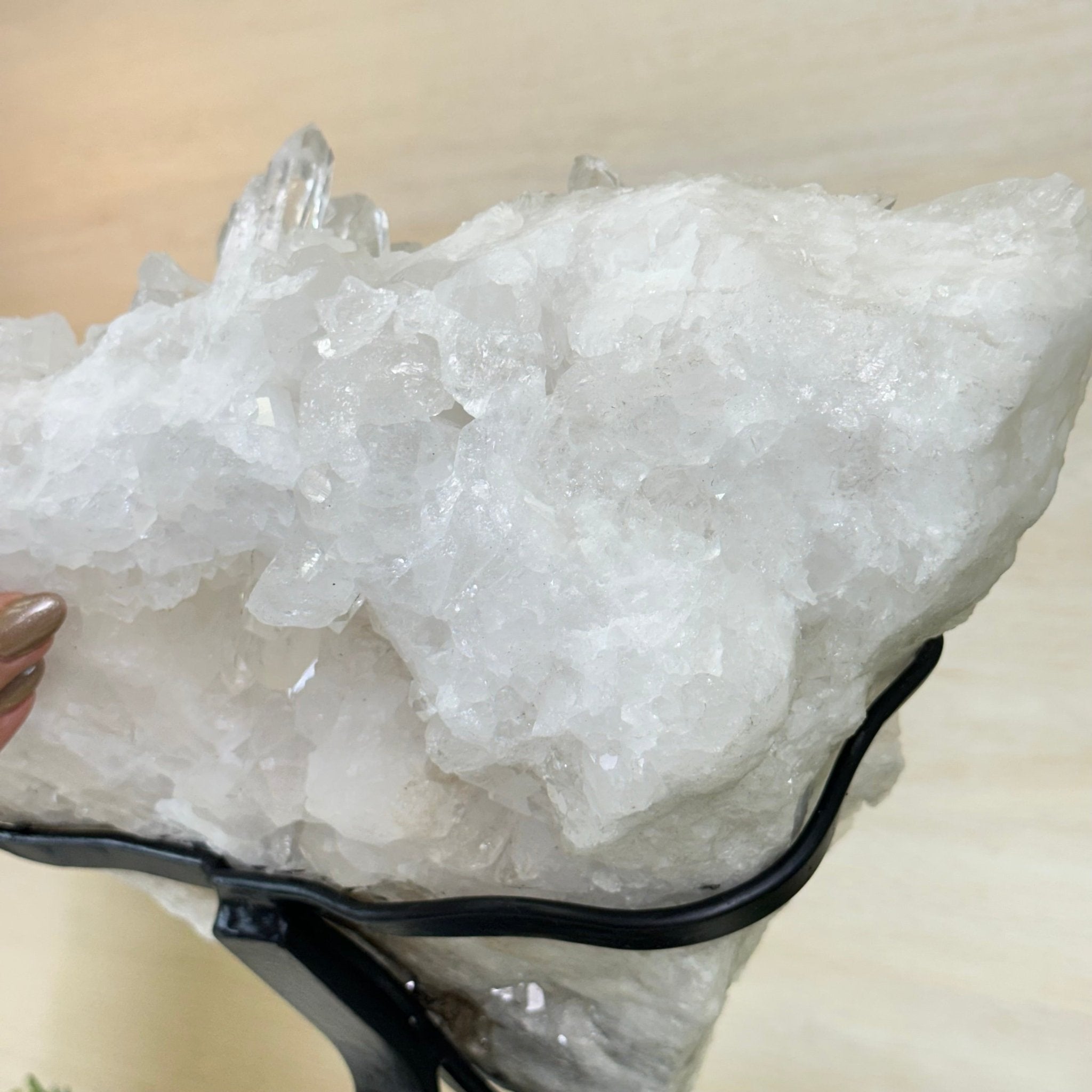 Super Quality Clear Quartz Cluster, Metal Stand, 33.7 lbs & 15.7" Tall 5495 - 0099 - Brazil GemsBrazil GemsSuper Quality Clear Quartz Cluster, Metal Stand, 33.7 lbs & 15.7" Tall 5495 - 0099Clusters on Fixed Bases5495 - 0099