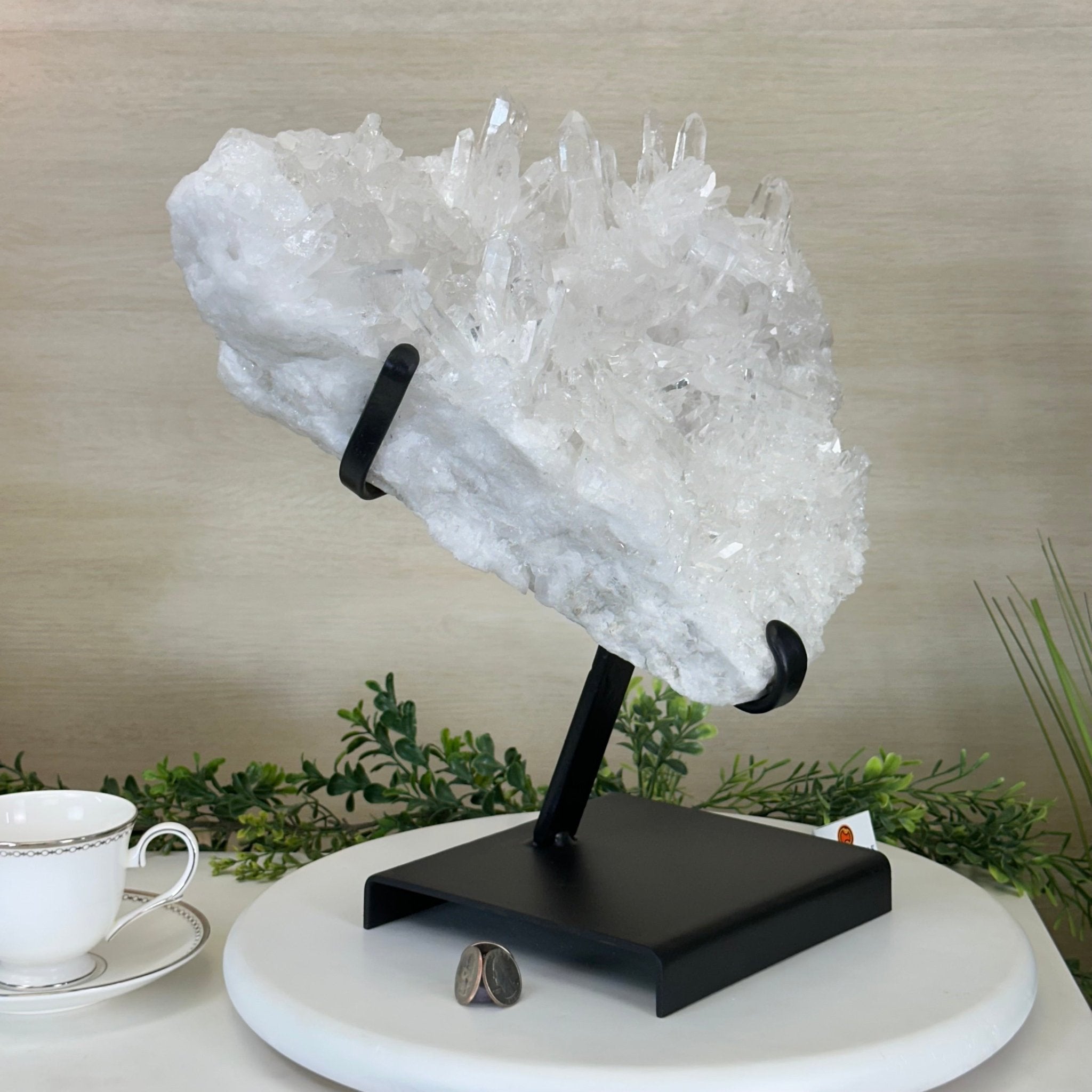 Super Quality Clear Quartz Cluster, Metal Stand, 33.7 lbs & 15.7" Tall 5495 - 0099 - Brazil GemsBrazil GemsSuper Quality Clear Quartz Cluster, Metal Stand, 33.7 lbs & 15.7" Tall 5495 - 0099Clusters on Fixed Bases5495 - 0099