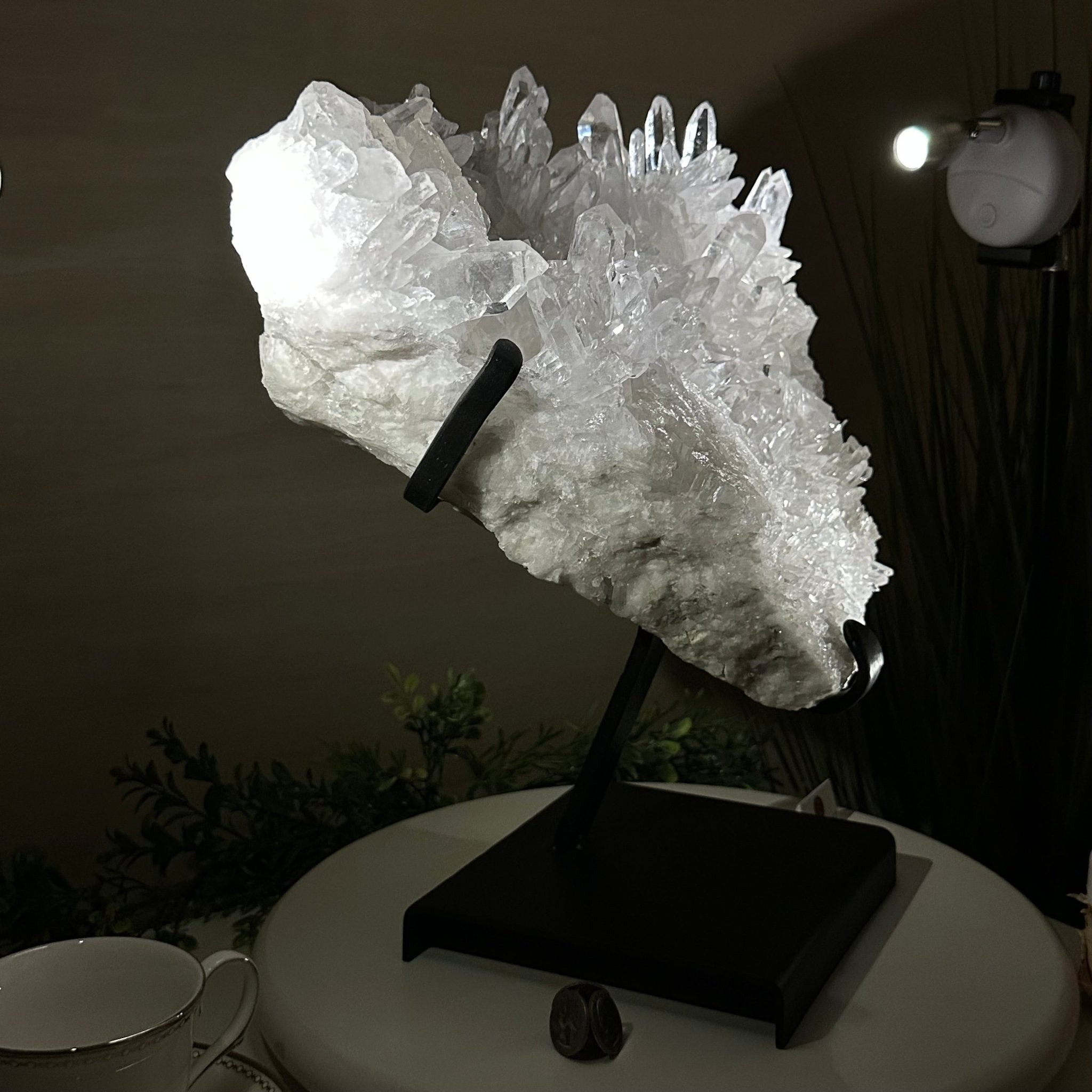 Super Quality Clear Quartz Cluster, Metal Stand, 33.7 lbs & 15.7" Tall 5495 - 0099 - Brazil GemsBrazil GemsSuper Quality Clear Quartz Cluster, Metal Stand, 33.7 lbs & 15.7" Tall 5495 - 0099Clusters on Fixed Bases5495 - 0099
