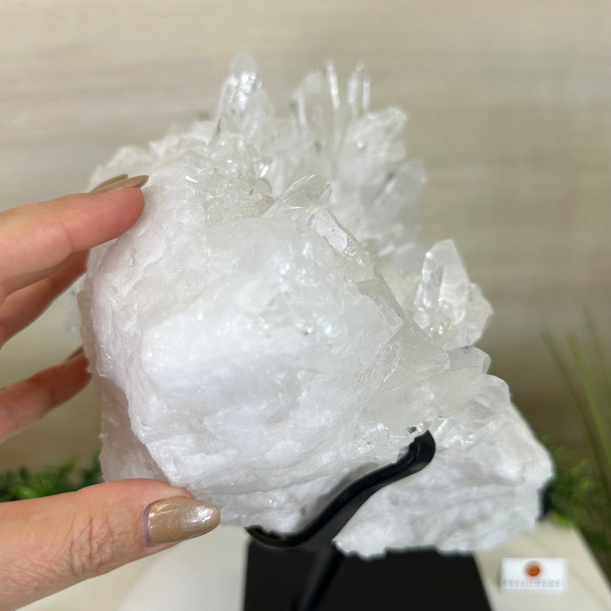 Super Quality Clear Quartz Cluster, Metal Stand, 33.7 lbs & 15.7" Tall 5495 - 0099 - Brazil GemsBrazil GemsSuper Quality Clear Quartz Cluster, Metal Stand, 33.7 lbs & 15.7" Tall 5495 - 0099Clusters on Fixed Bases5495 - 0099