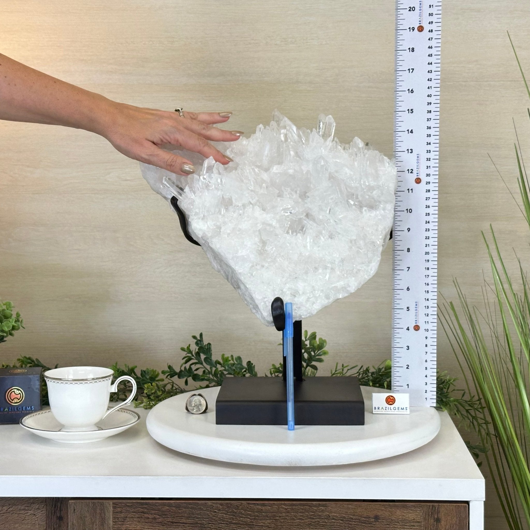 Super Quality Clear Quartz Cluster, Metal Stand, 33.7 lbs & 15.7" Tall 5495 - 0099 - Brazil GemsBrazil GemsSuper Quality Clear Quartz Cluster, Metal Stand, 33.7 lbs & 15.7" Tall 5495 - 0099Clusters on Fixed Bases5495 - 0099