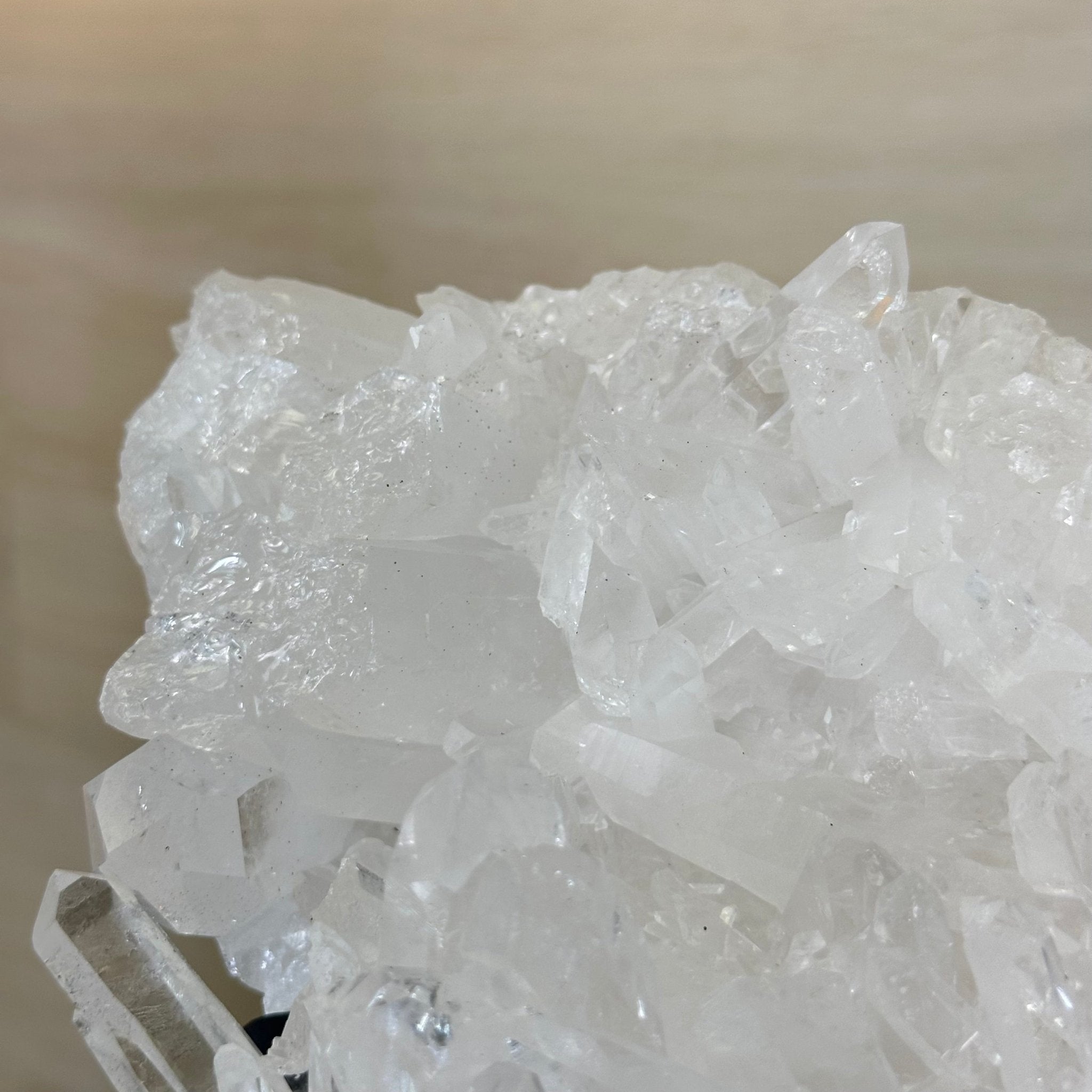Super Quality Clear Quartz Cluster, Metal Stand, 33.7 lbs & 15.7" Tall 5495 - 0099 - Brazil GemsBrazil GemsSuper Quality Clear Quartz Cluster, Metal Stand, 33.7 lbs & 15.7" Tall 5495 - 0099Clusters on Fixed Bases5495 - 0099