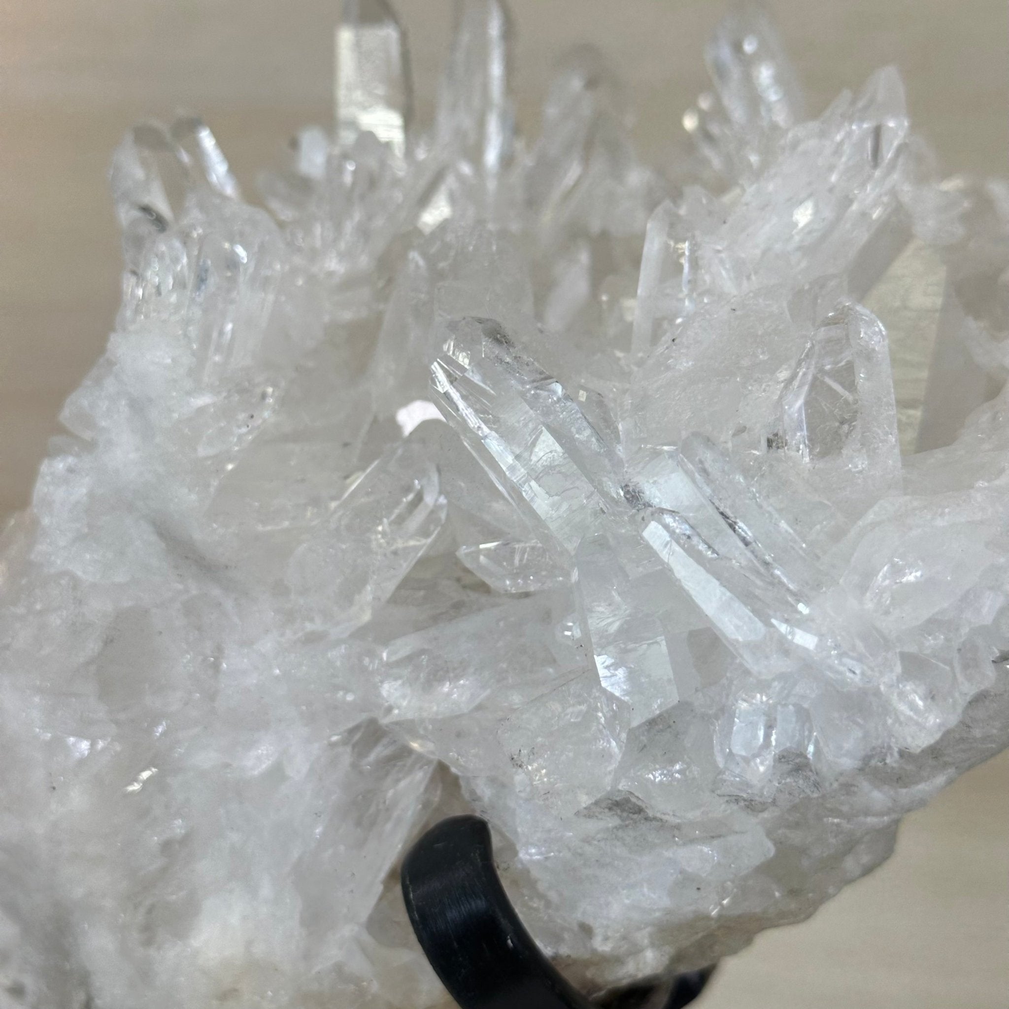 Super Quality Clear Quartz Cluster, Metal Stand, 33.7 lbs & 15.7" Tall 5495 - 0099 - Brazil GemsBrazil GemsSuper Quality Clear Quartz Cluster, Metal Stand, 33.7 lbs & 15.7" Tall 5495 - 0099Clusters on Fixed Bases5495 - 0099